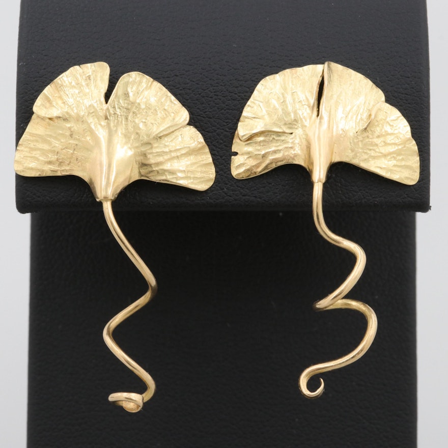 18K Yellow Gold Gingko Leaf Earrings
