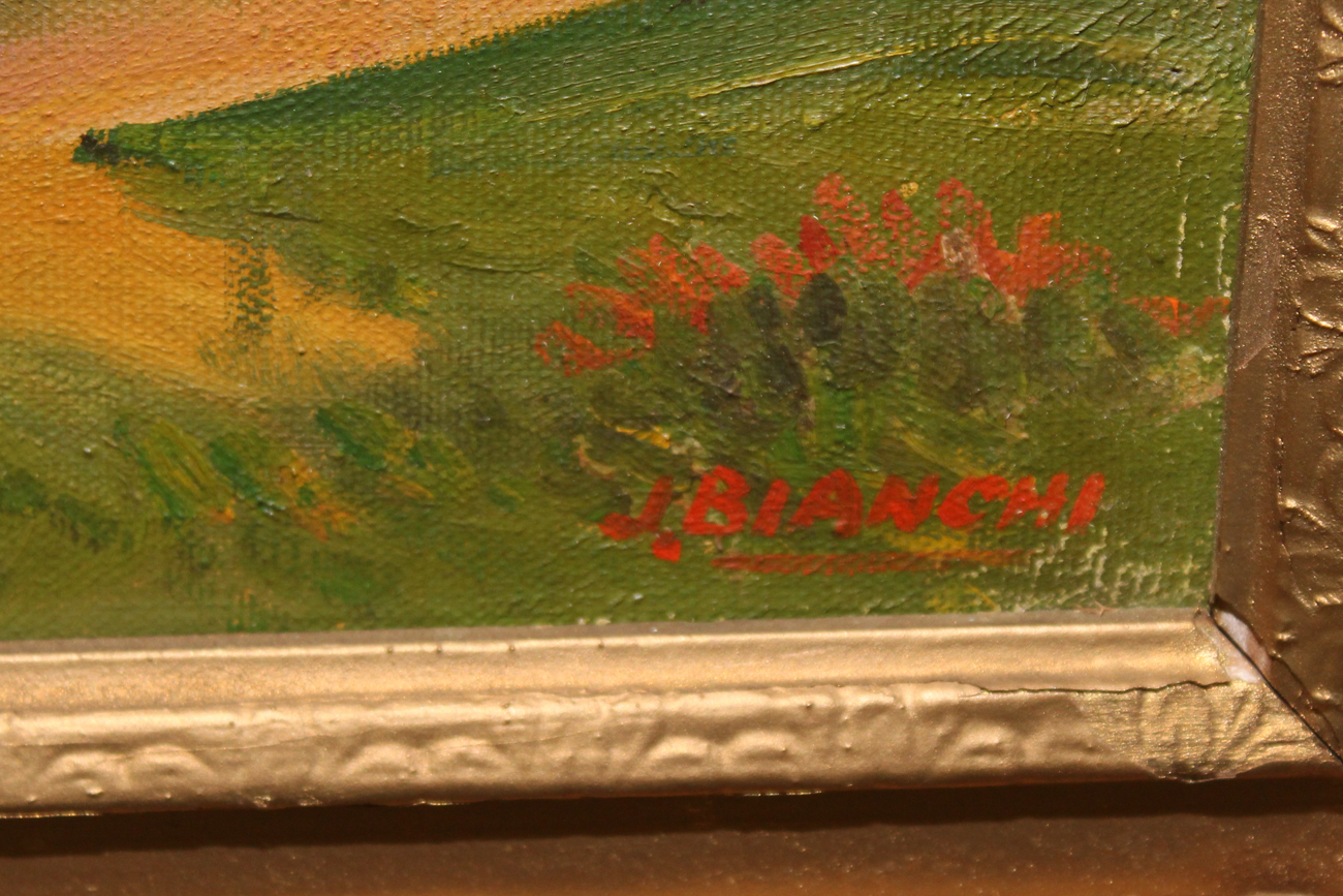 J. Bianchi Oil Painting "View of Mt. Vesuvius from Posilipo"