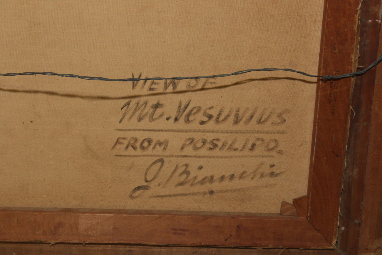 J. Bianchi Oil Painting "View of Mt. Vesuvius from Posilipo"