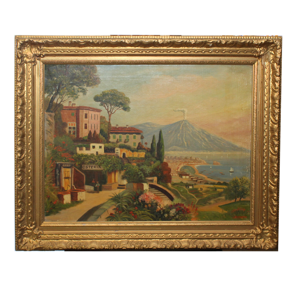 J. Bianchi Oil Painting "View of Mt. Vesuvius from Posilipo"