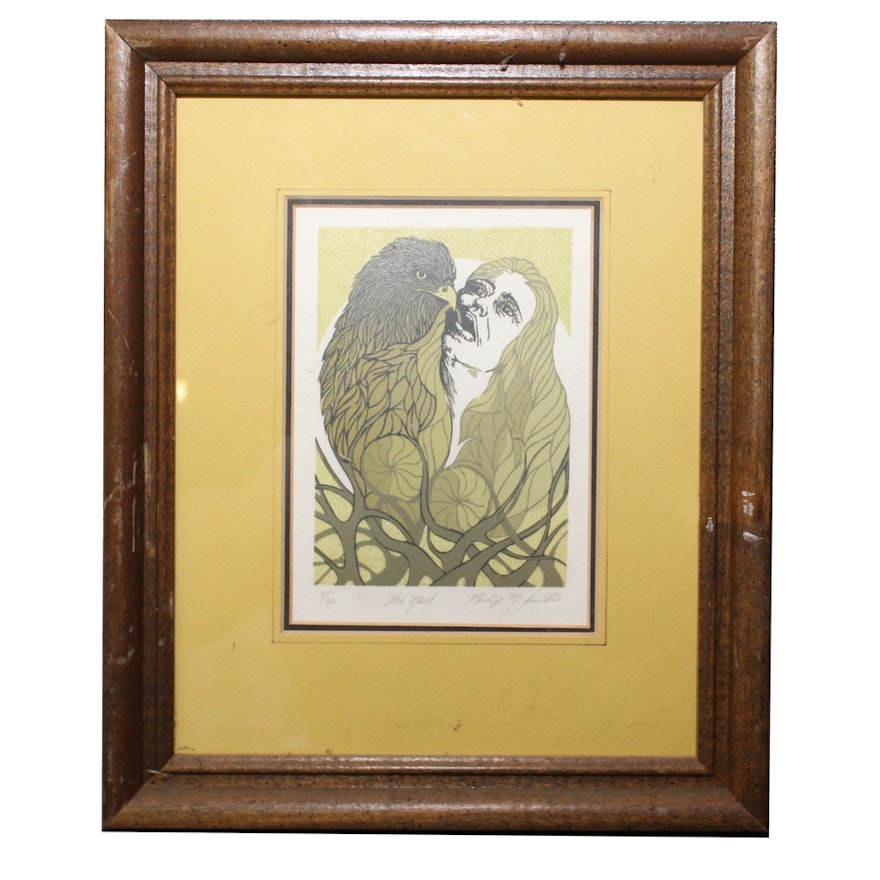 Philip M. Smith Woodblock Print "The Nest"