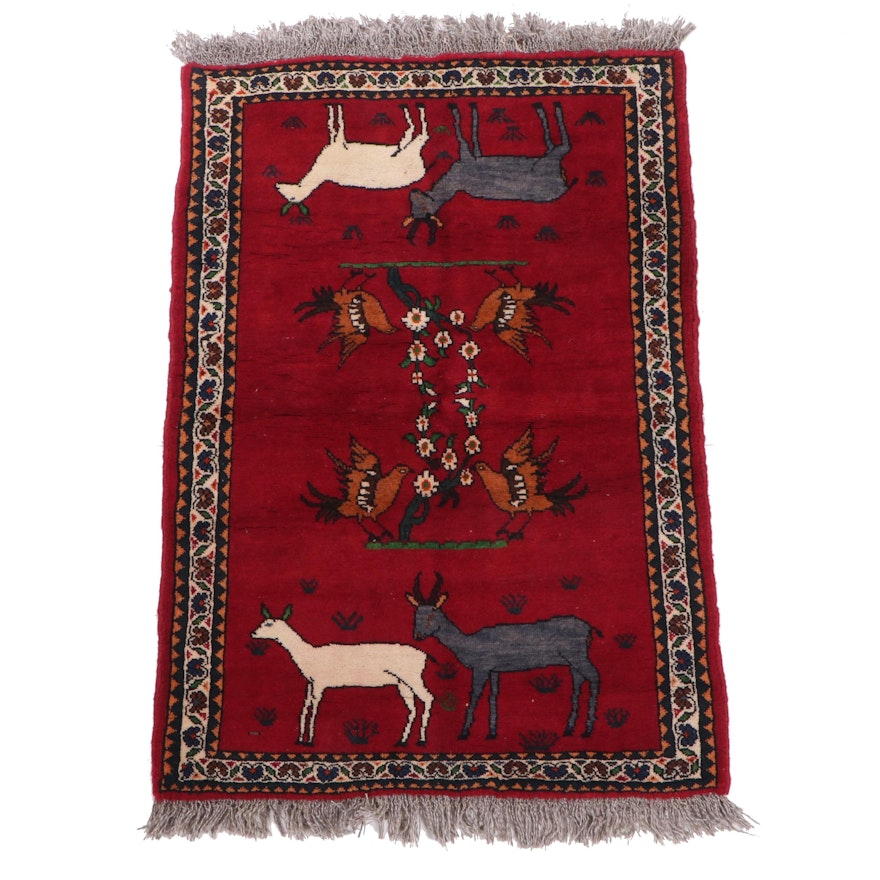 Hand-Knotted Persian Qashqai or Shiraz Wool Pictorial Accent Rug