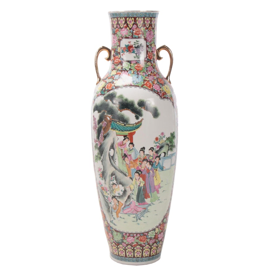 Chinese "Rose Medallion" Ceramic Floor Vase