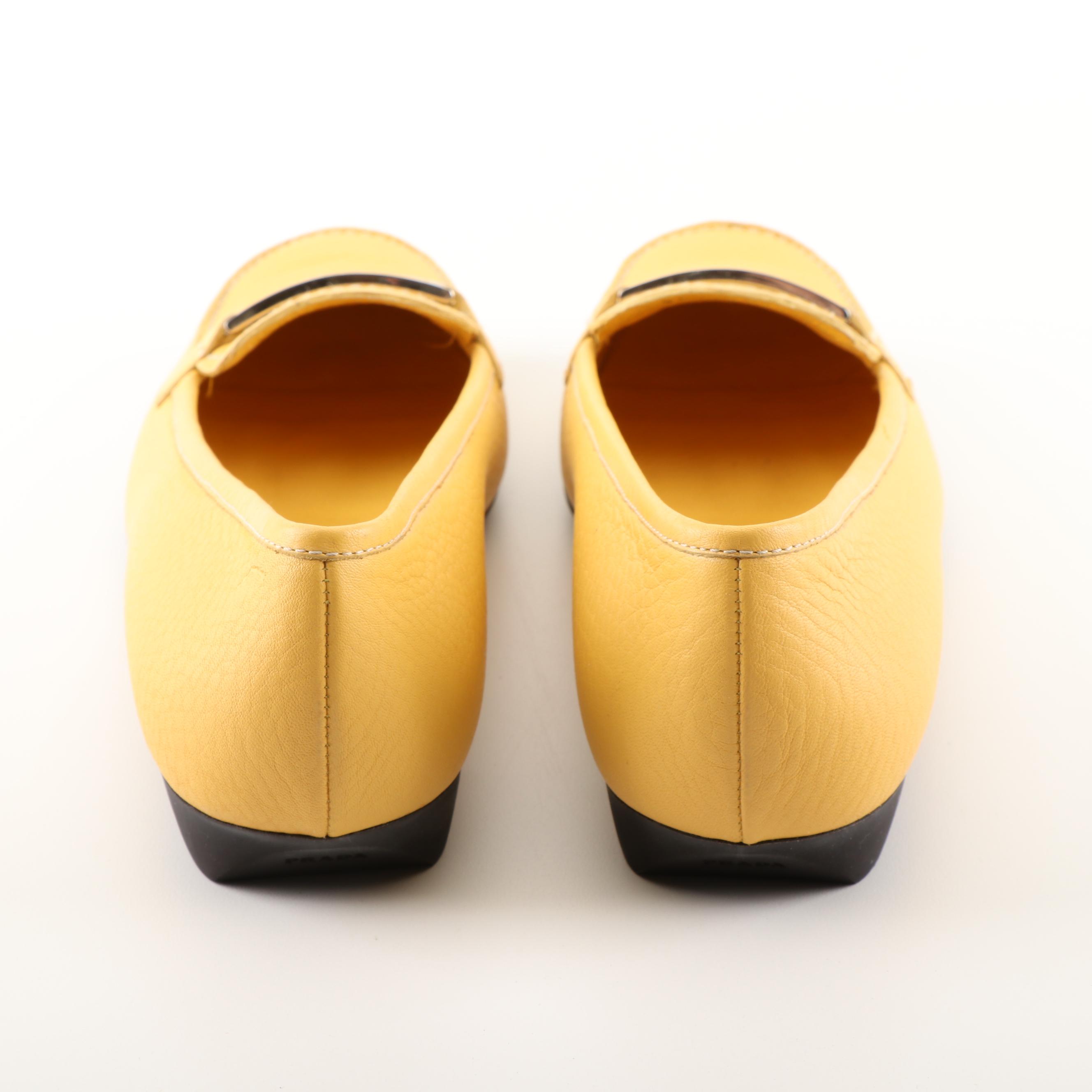 Prada Yellow Daino Pebbled Leather Loafers