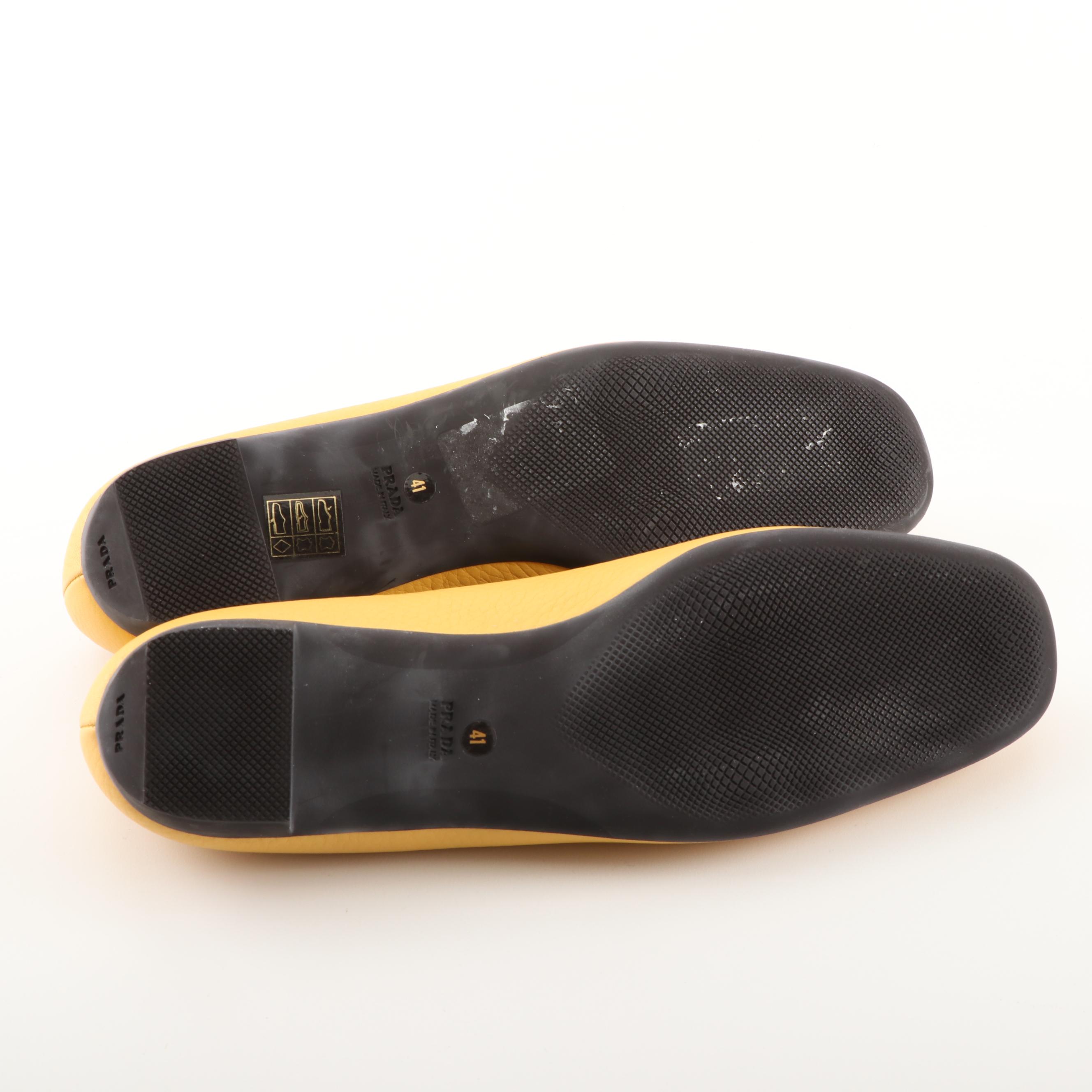 Prada Yellow Daino Pebbled Leather Loafers