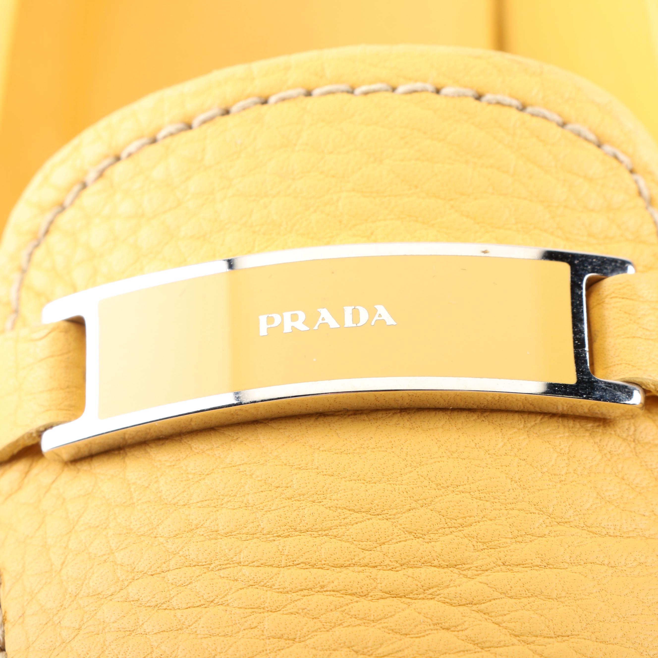 Prada Yellow Daino Pebbled Leather Loafers