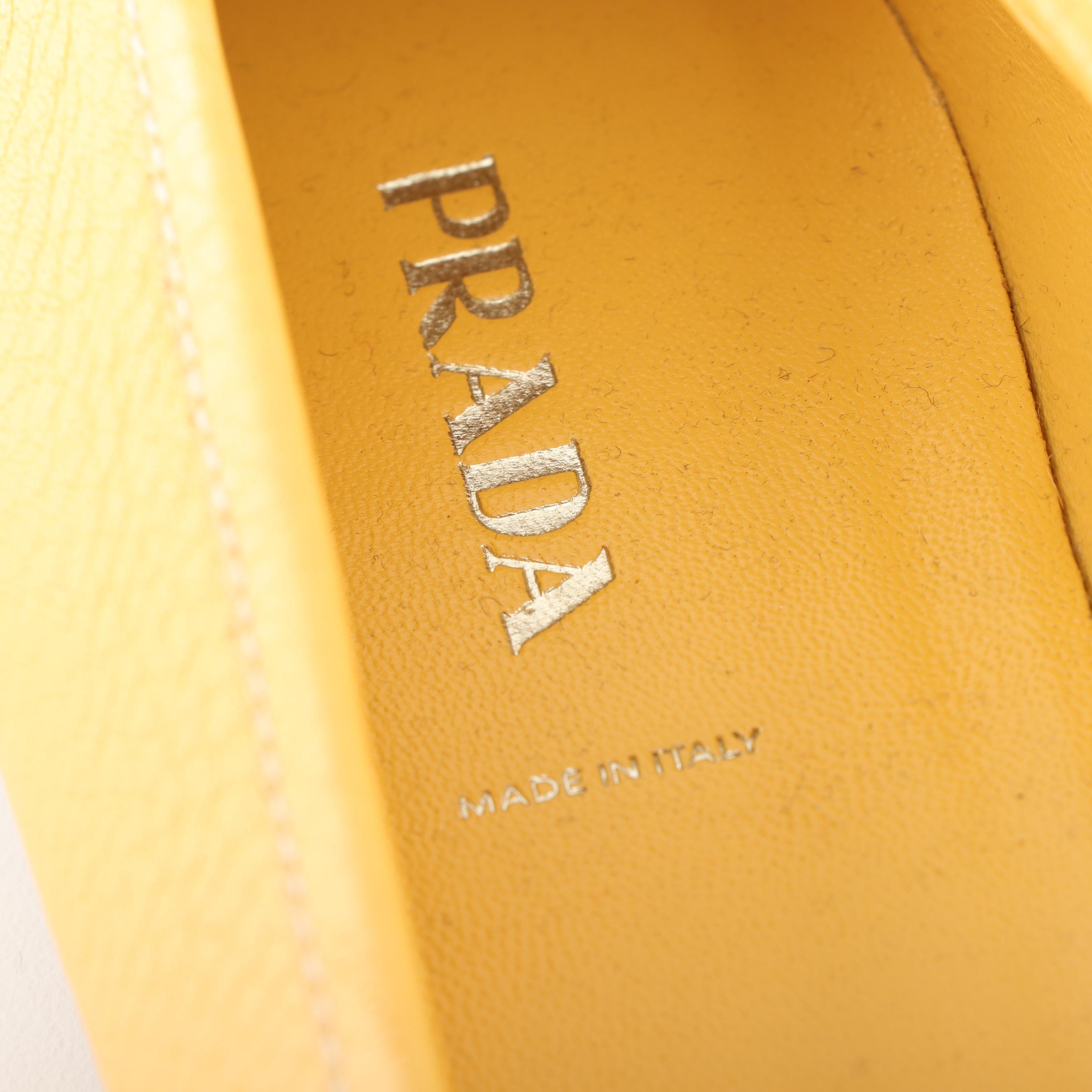 Prada Yellow Daino Pebbled Leather Loafers