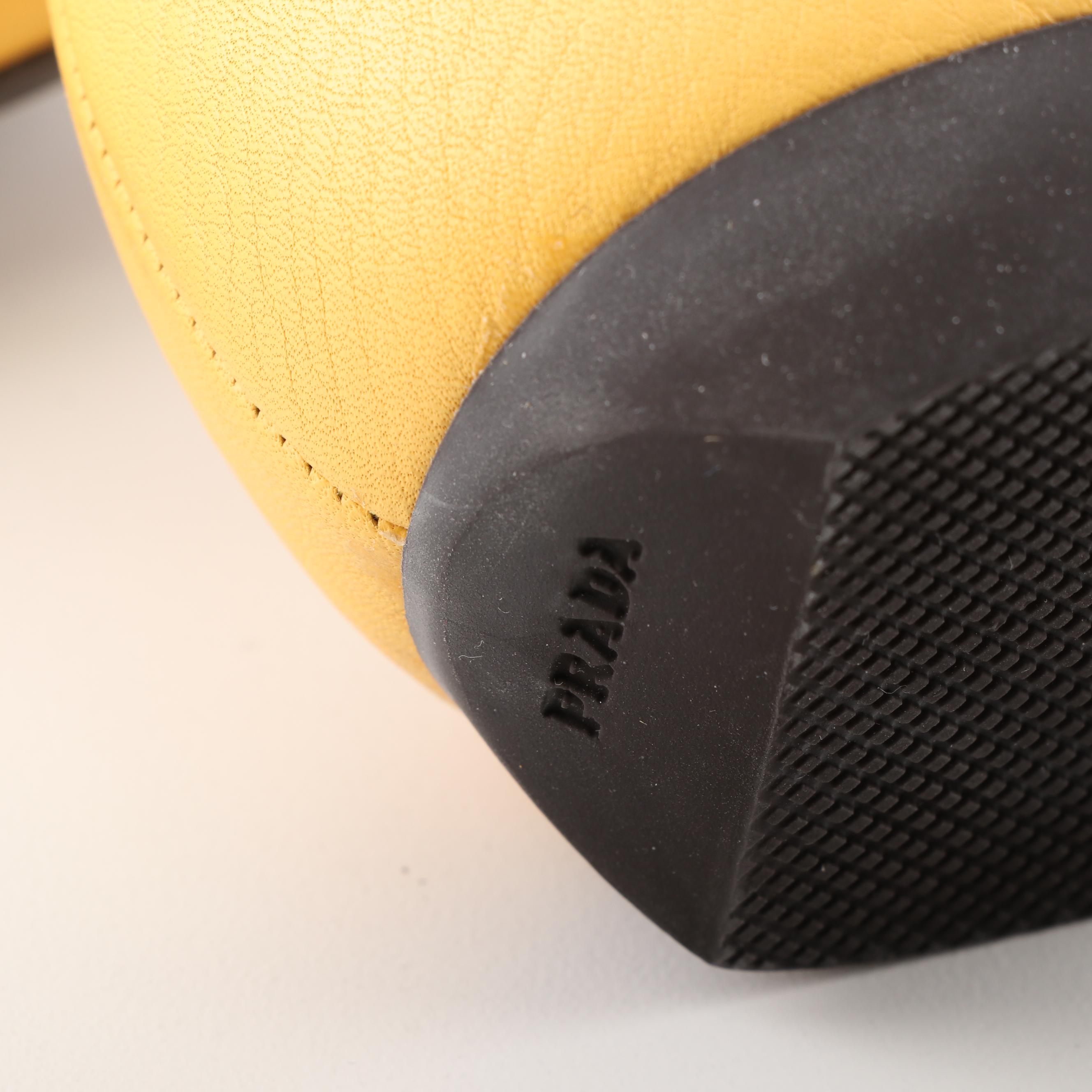Prada Yellow Daino Pebbled Leather Loafers