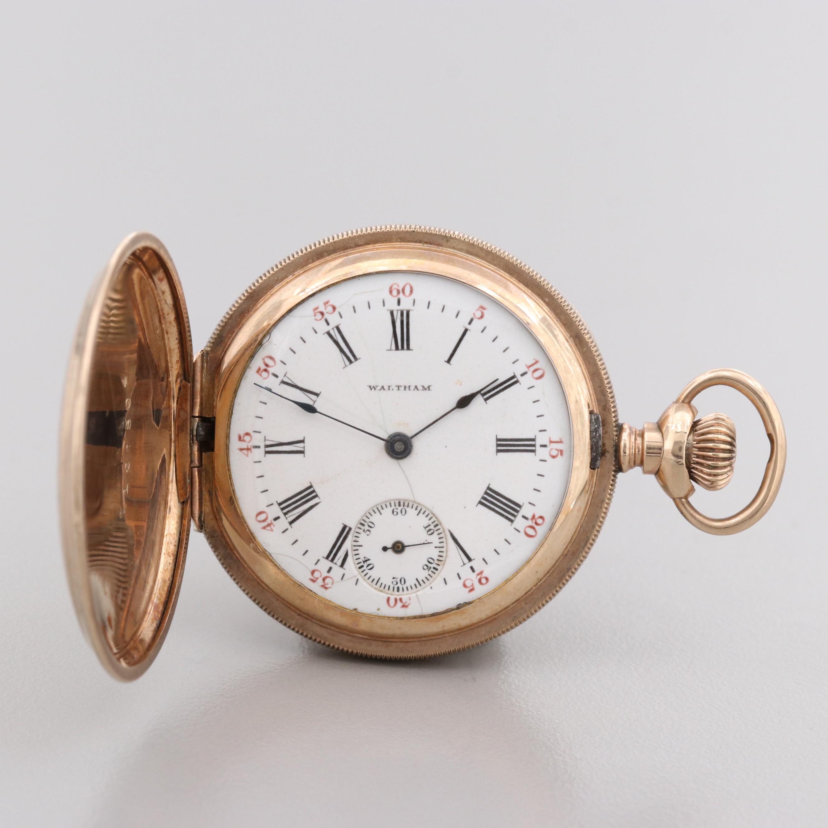 Antique Waltham Seaside Gold Filled Hunter Case Pocket Watch, 1901