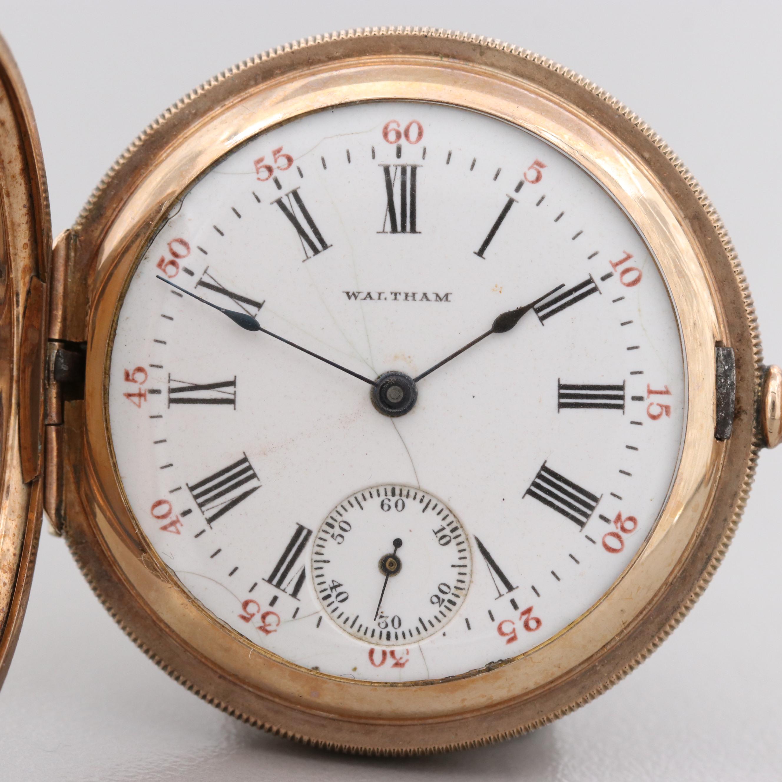 Antique Waltham Seaside Gold Filled Hunter Case Pocket Watch, 1901