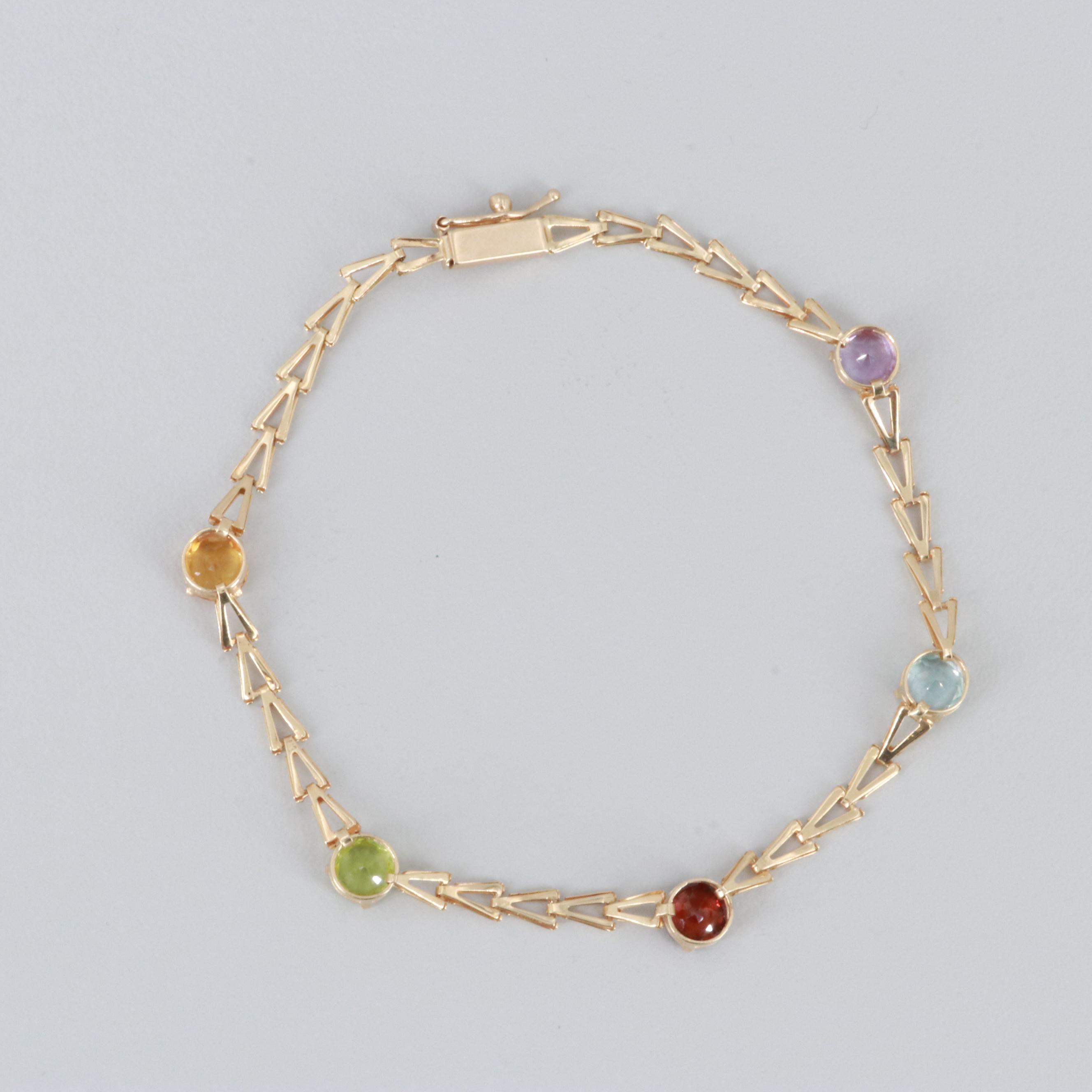 14K Yellow Gold Citrine, Peridot, Garnet, Blue Topaz and Amethyst Bracelet