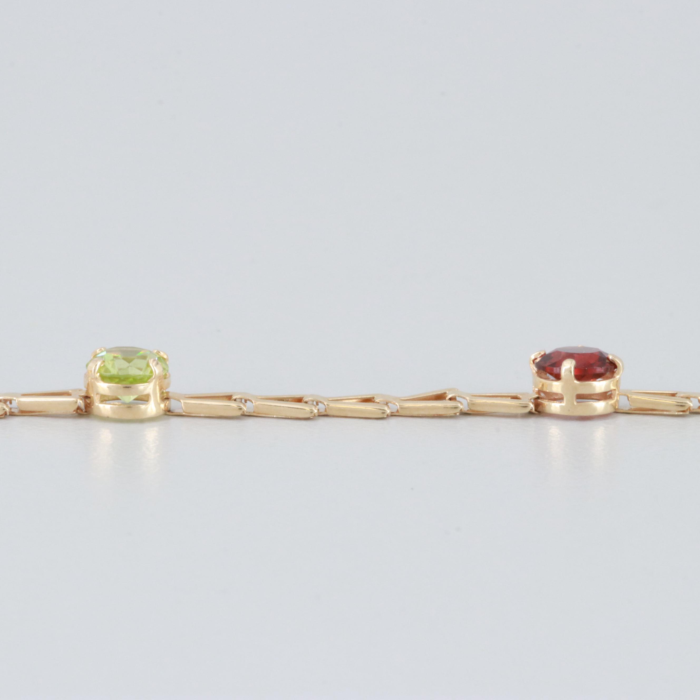 14K Yellow Gold Citrine, Peridot, Garnet, Blue Topaz and Amethyst Bracelet