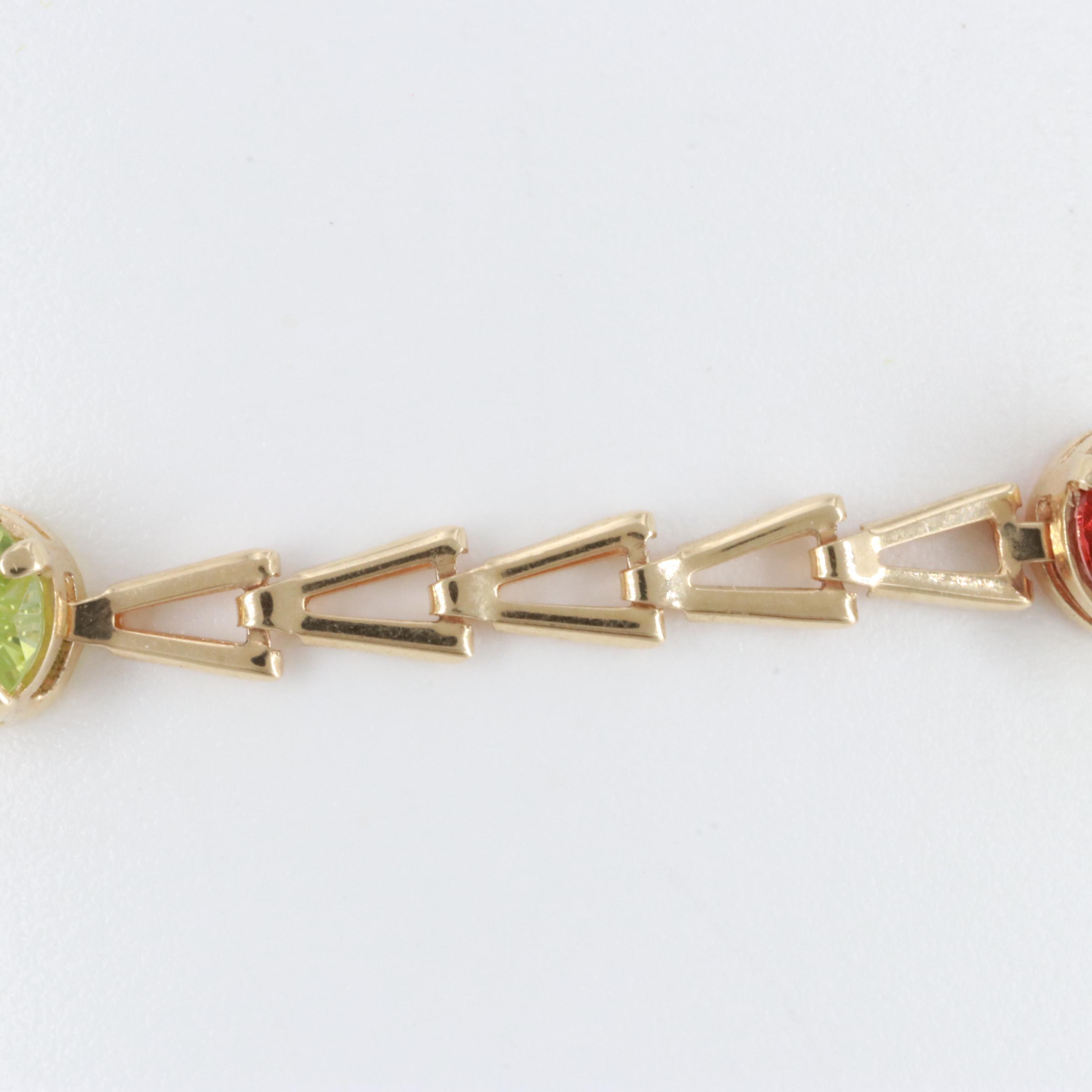 14K Yellow Gold Citrine, Peridot, Garnet, Blue Topaz and Amethyst Bracelet