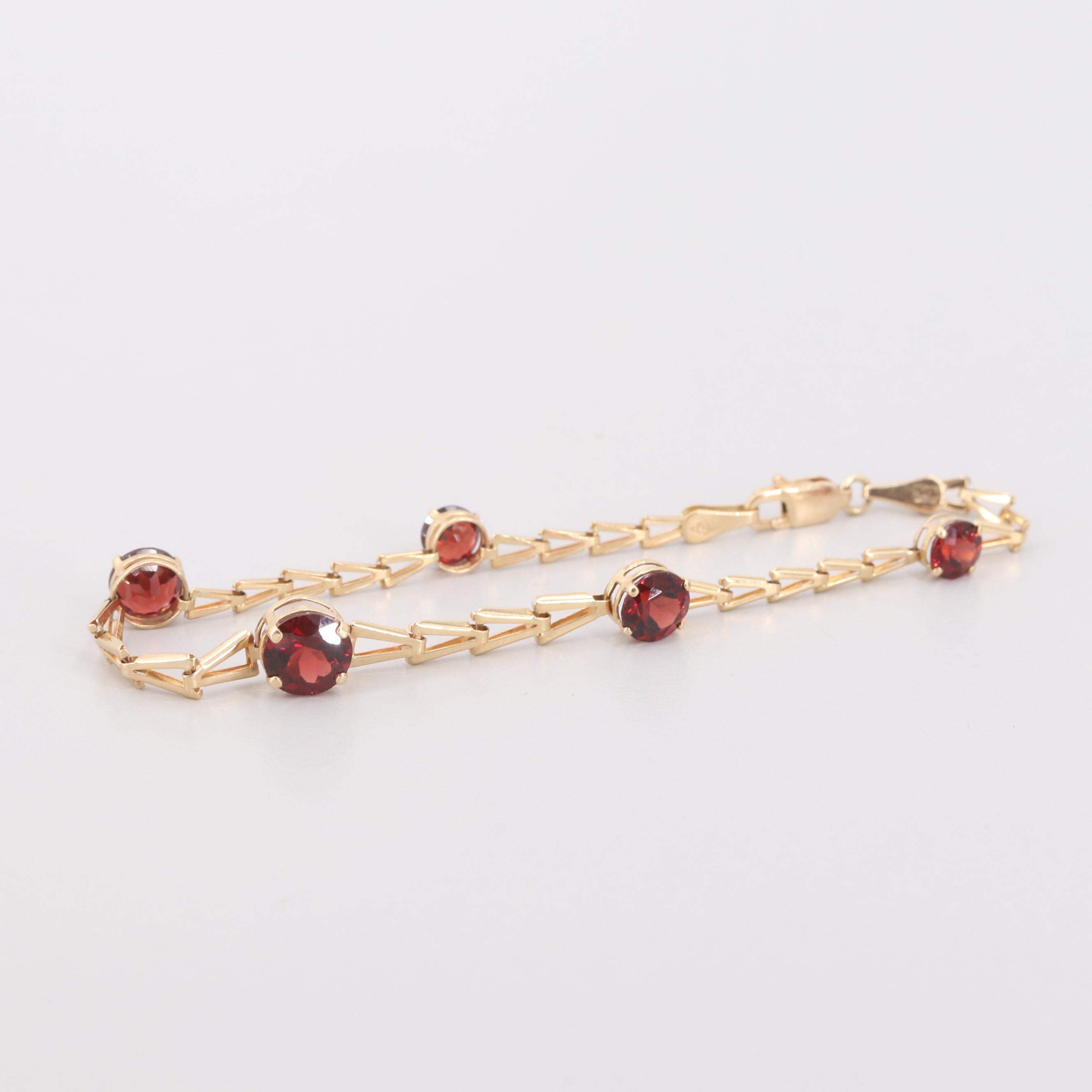 14K Yellow Gold Garnet Bracelet