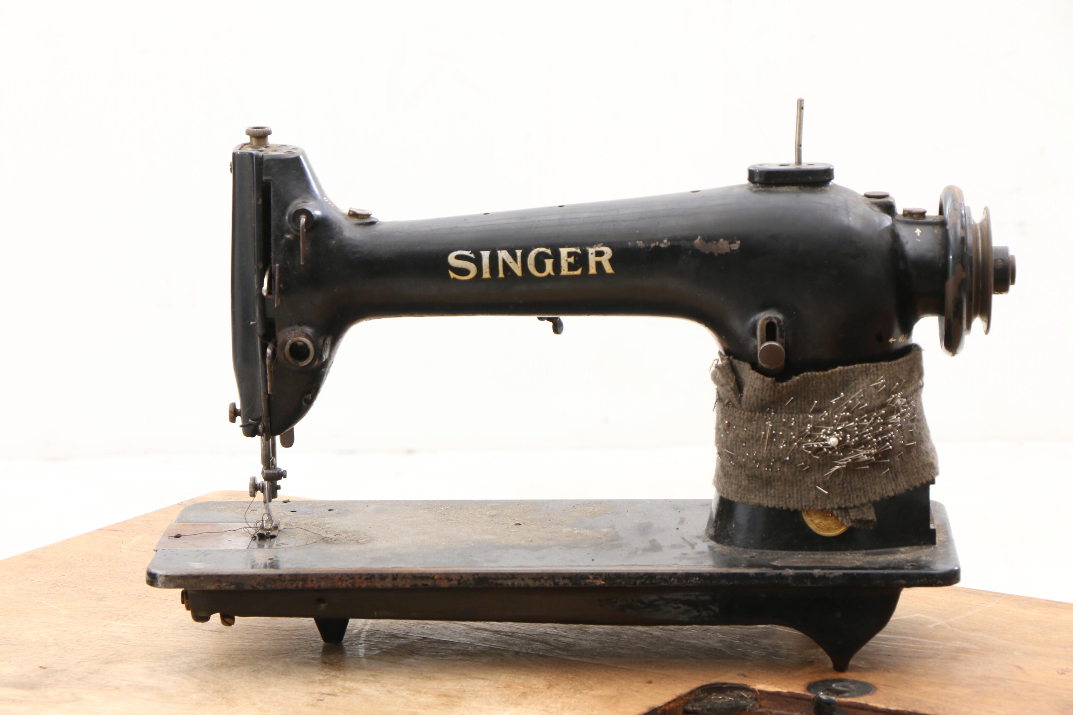 Vintage Industrial Singer Sewing Machine and Table