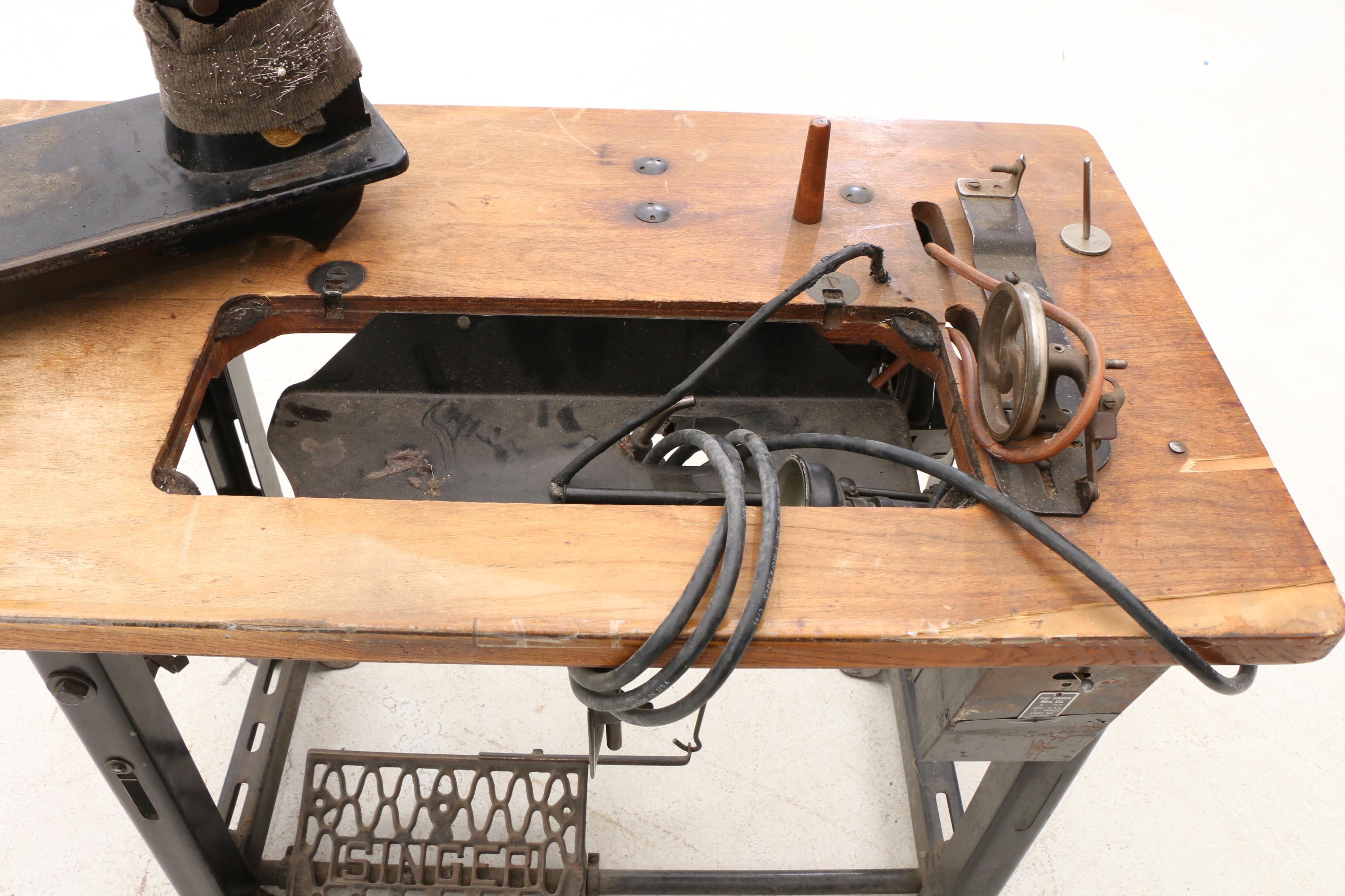 Vintage Industrial Singer Sewing Machine and Table