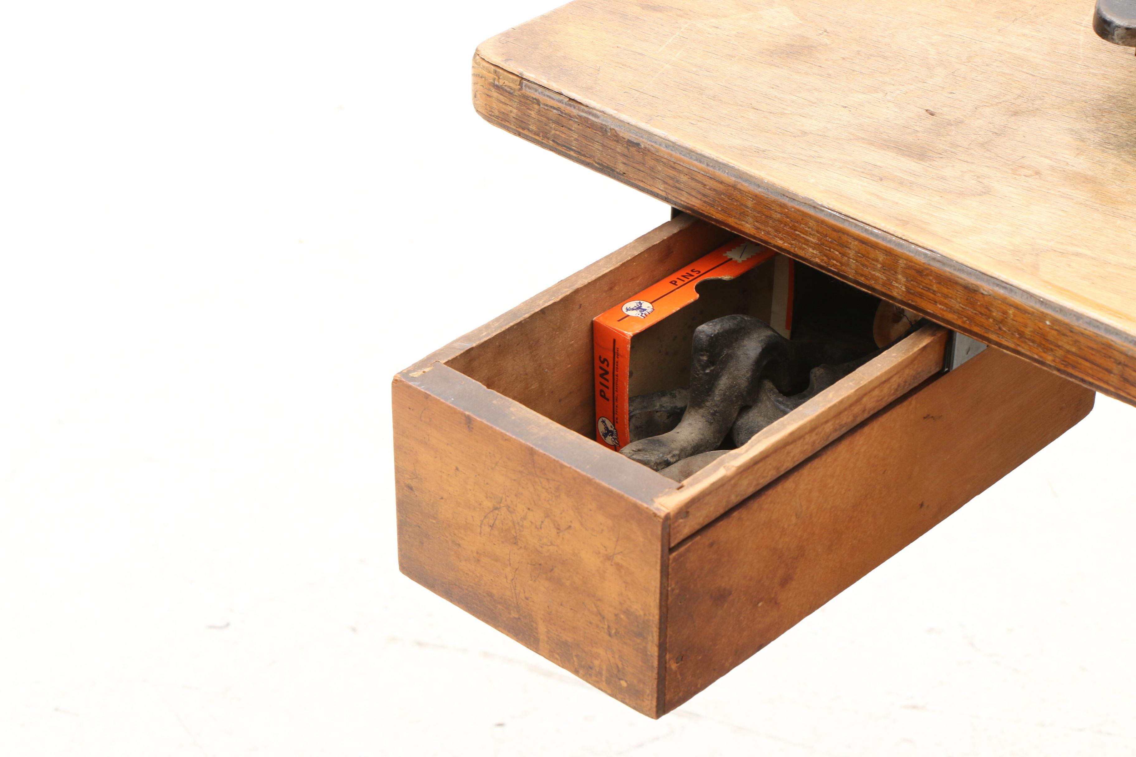 Vintage Industrial Singer Sewing Machine and Table