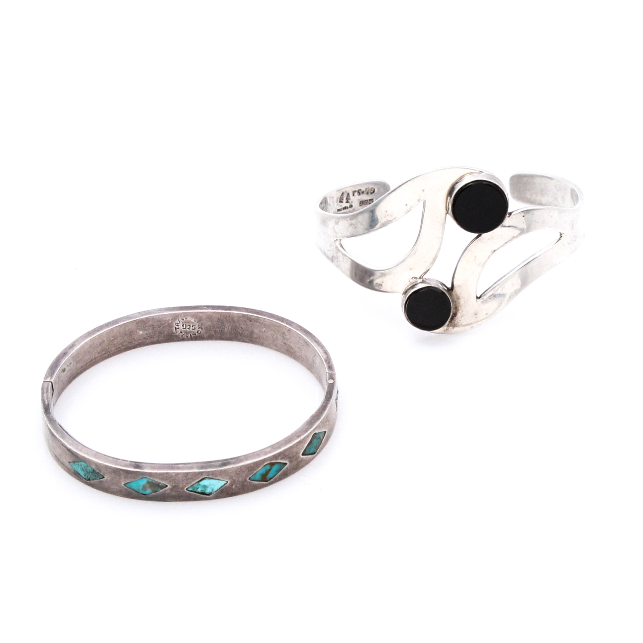 Southwestern Style Sterling Silver Bracelets with Turquoise and Onyx