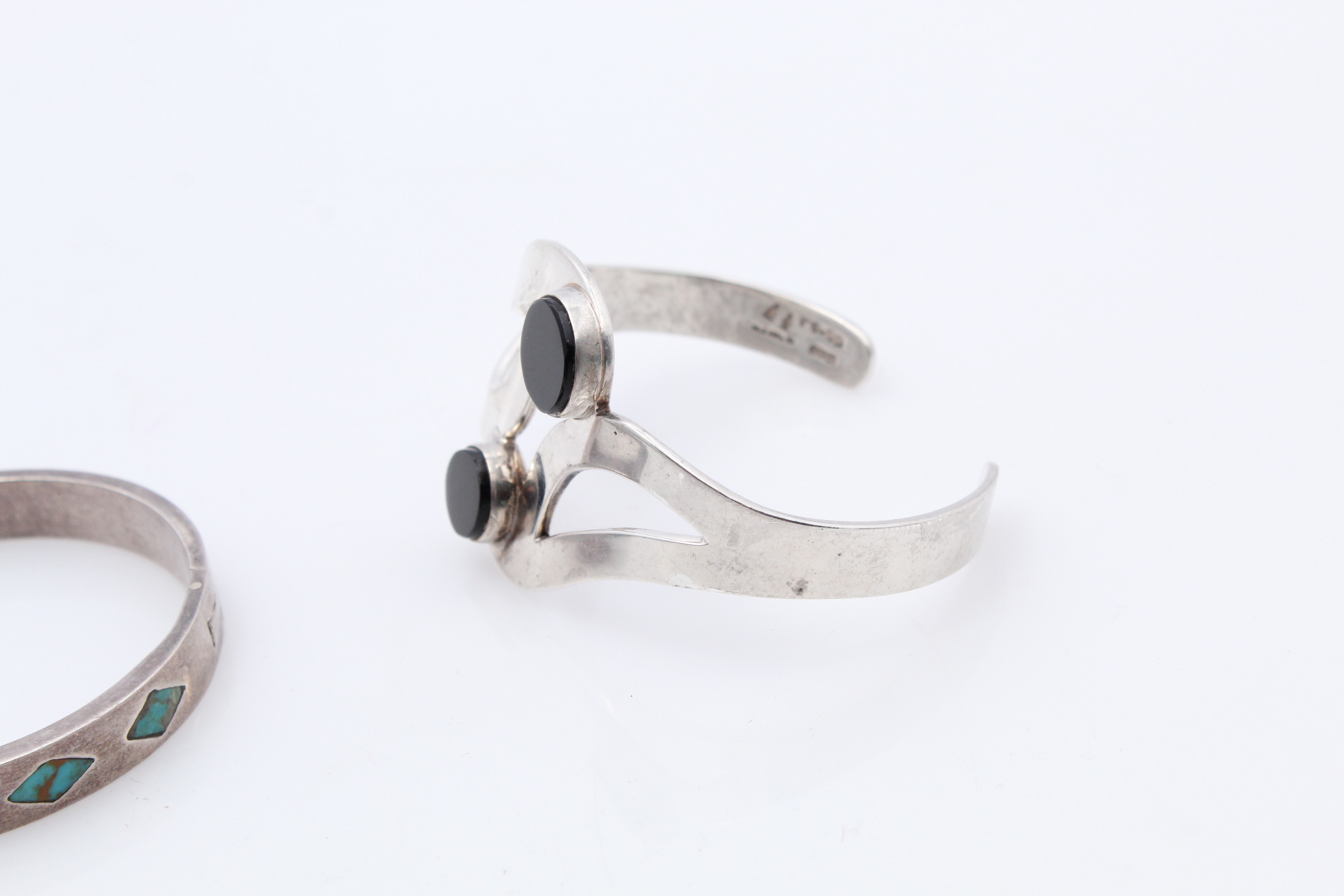 Southwestern Style Sterling Silver Bracelets with Turquoise and Onyx