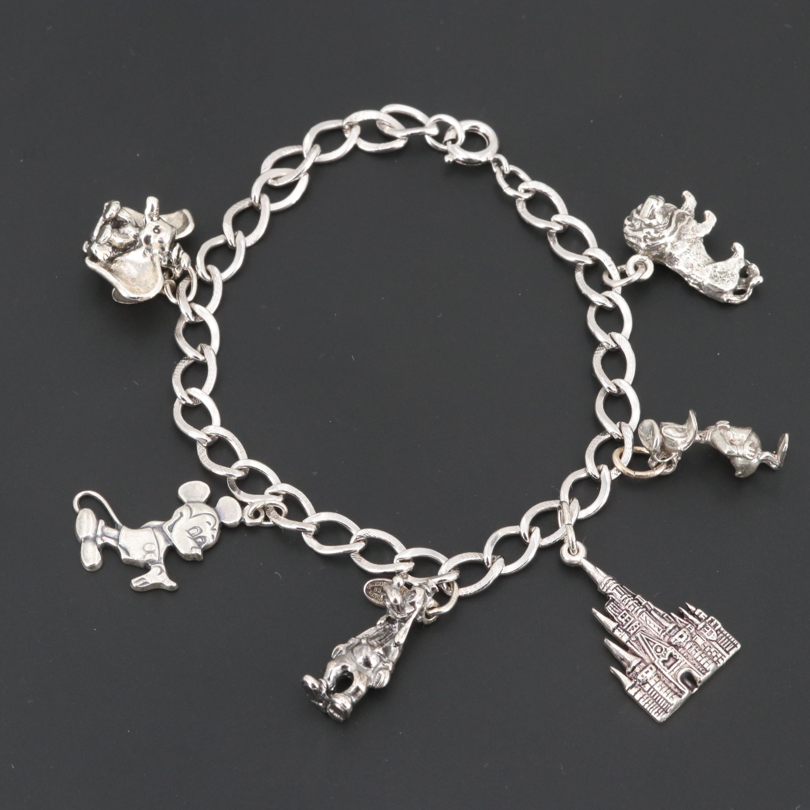 Sterling Silver Charm Bracelet Featuring Disney