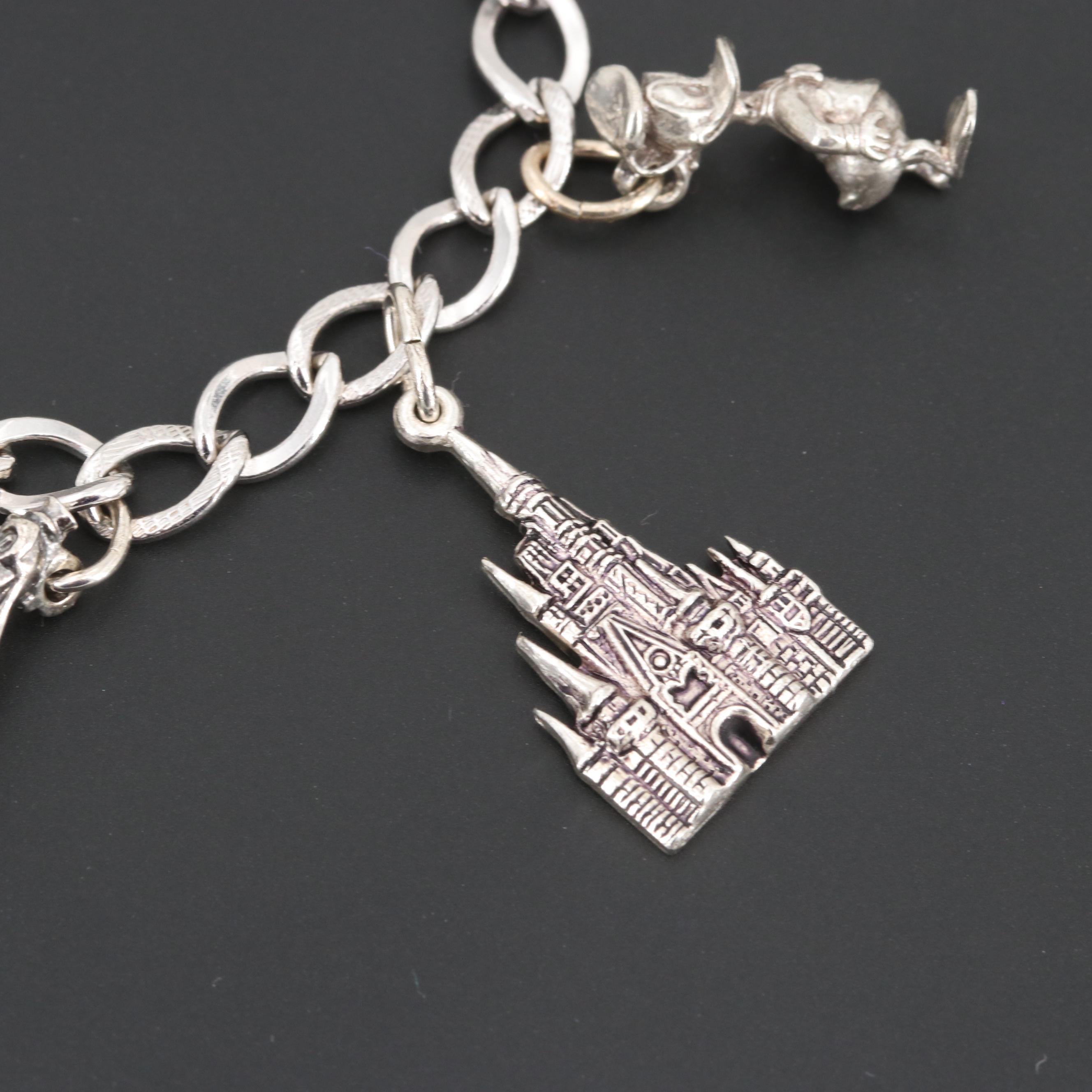 Sterling Silver Charm Bracelet Featuring Disney