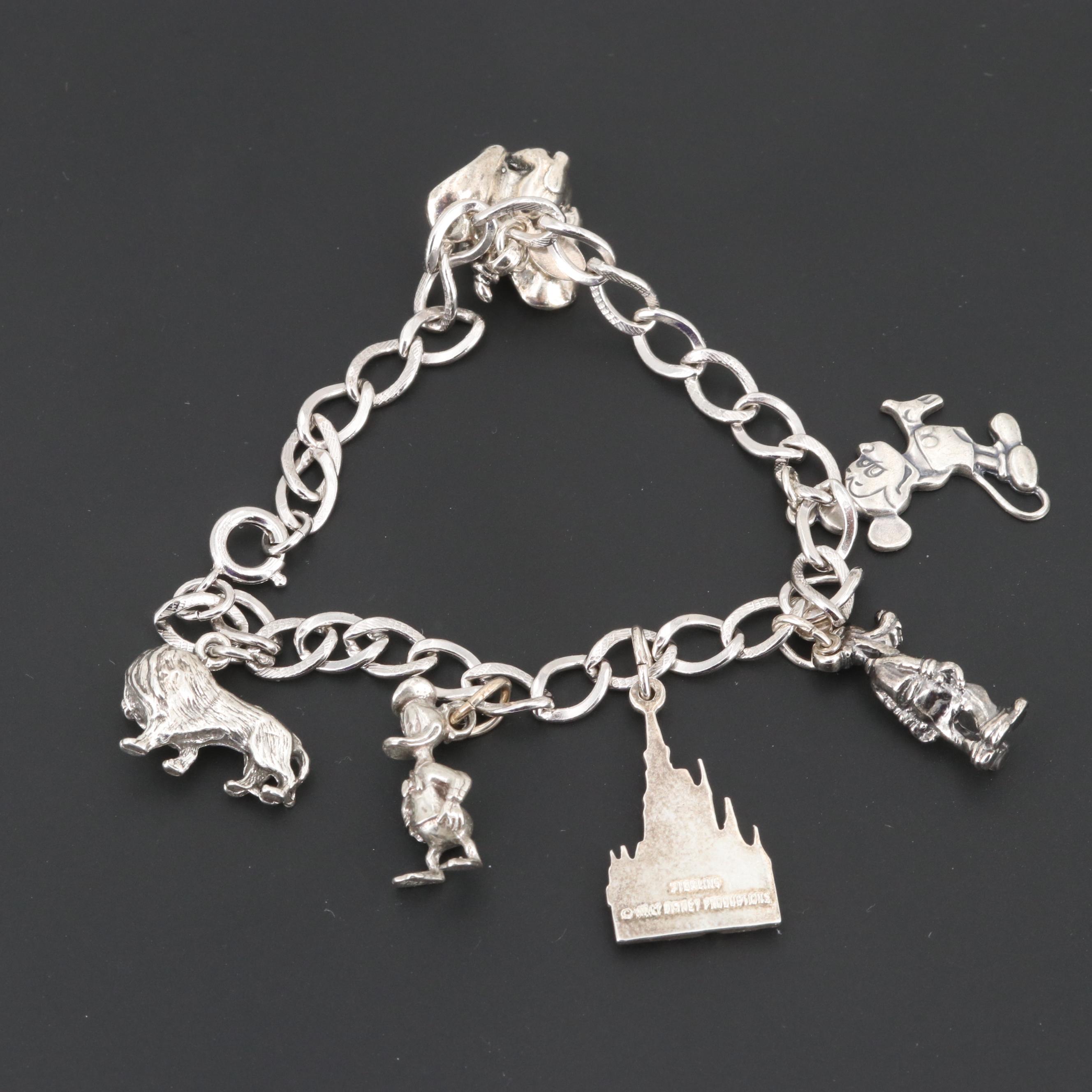 Sterling Silver Charm Bracelet Featuring Disney