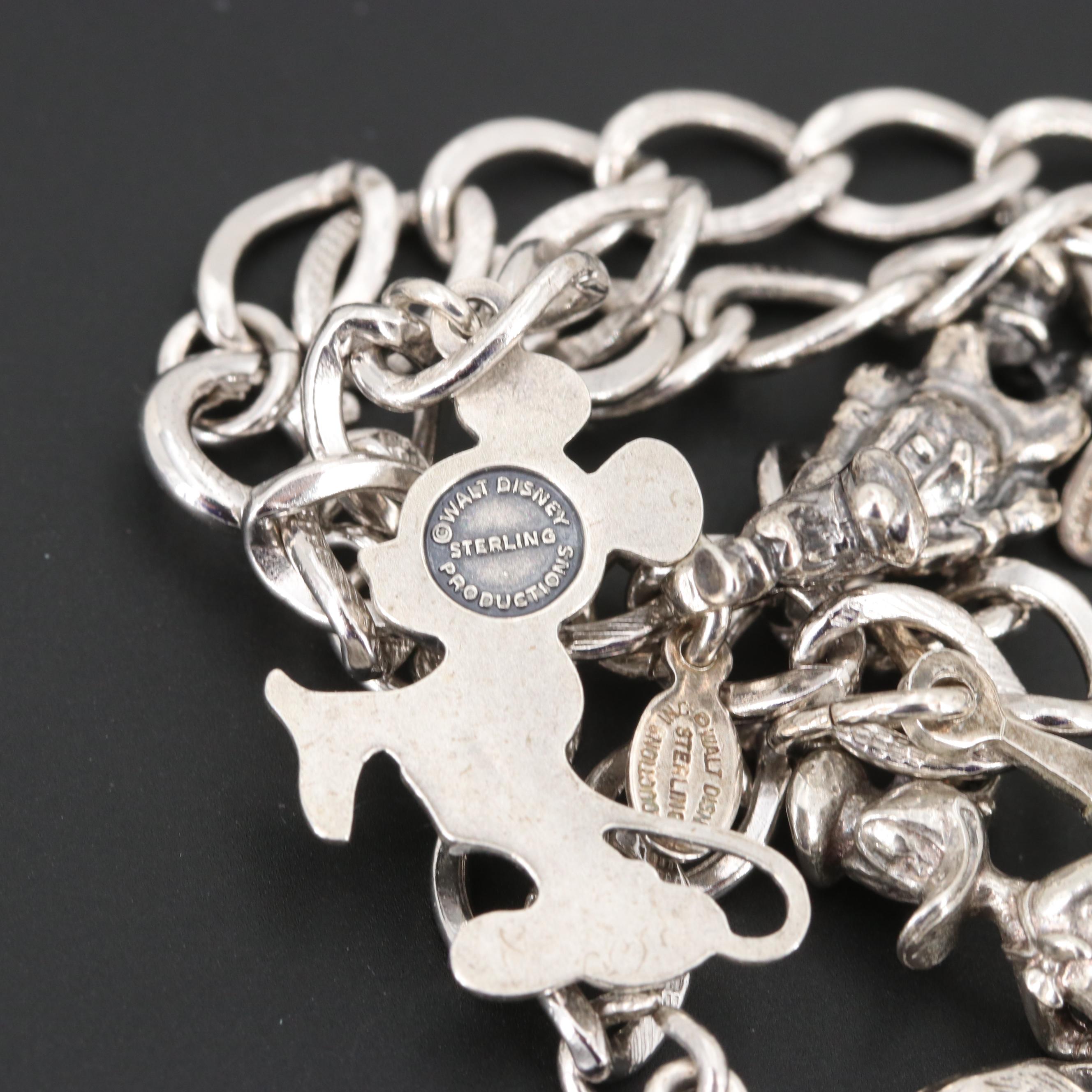 Sterling Silver Charm Bracelet Featuring Disney
