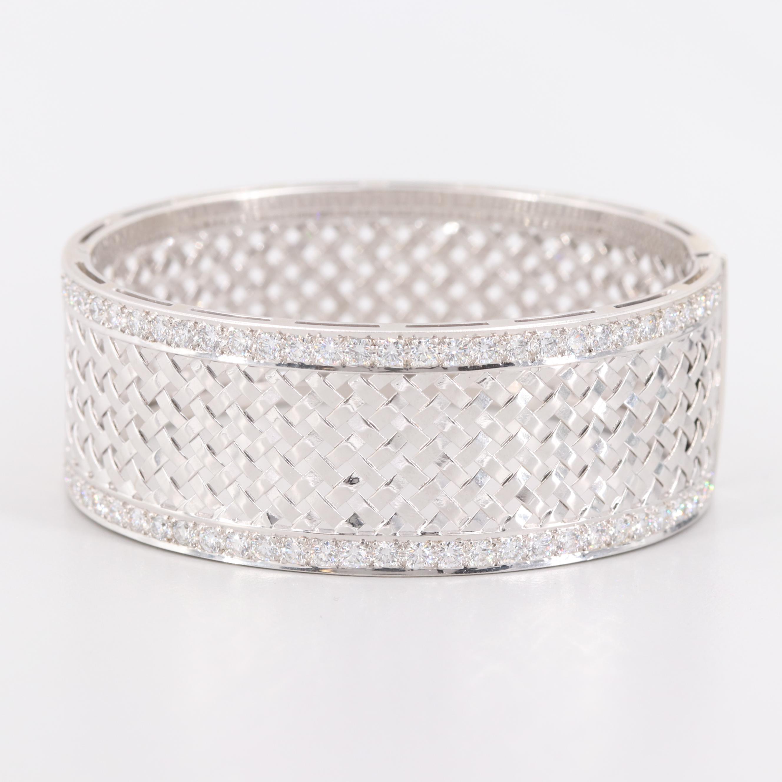 Italian 18K White Gold 3.52 CTW Diamond Lattice Weave Bracelet