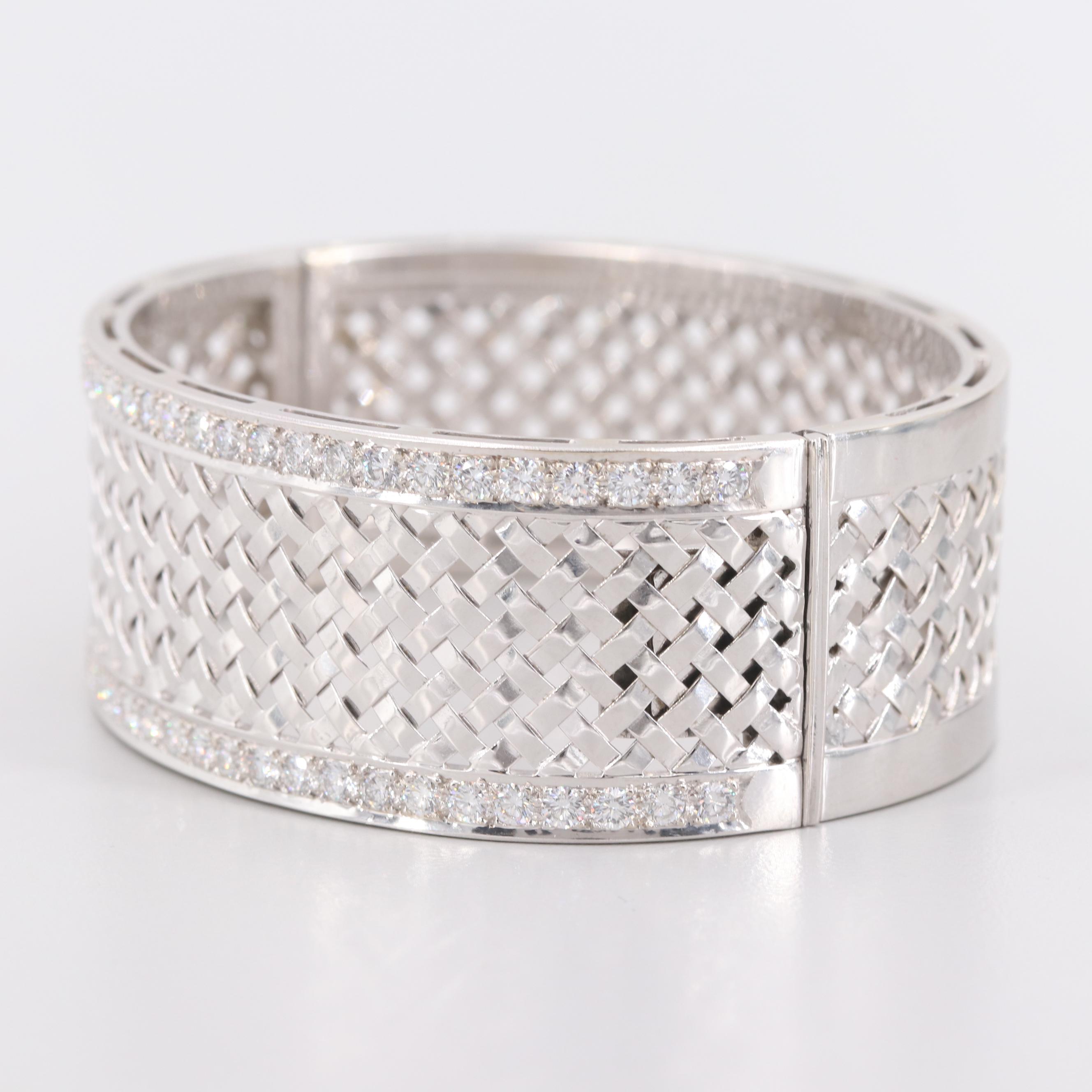 Italian 18K White Gold 3.52 CTW Diamond Lattice Weave Bracelet