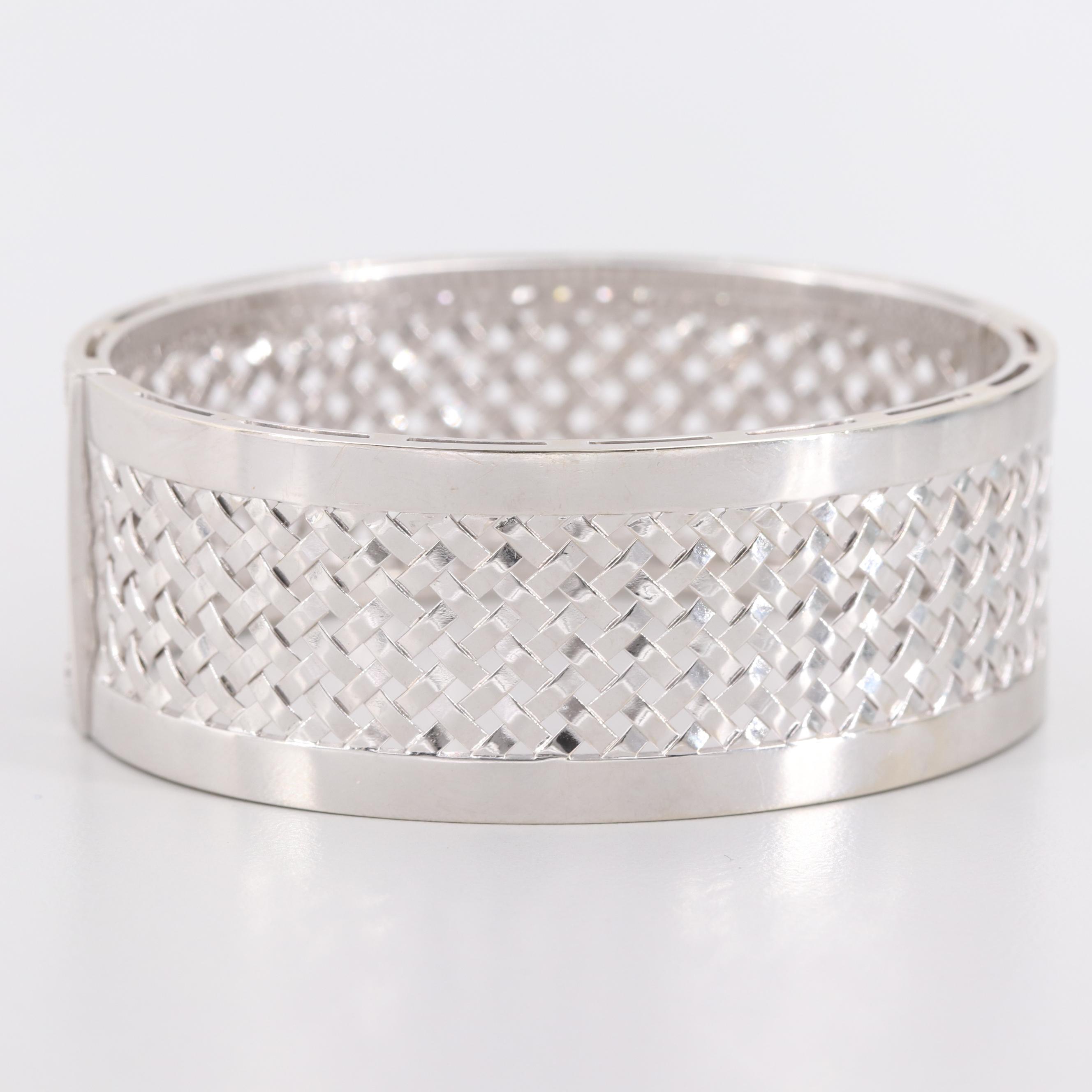 Italian 18K White Gold 3.52 CTW Diamond Lattice Weave Bracelet
