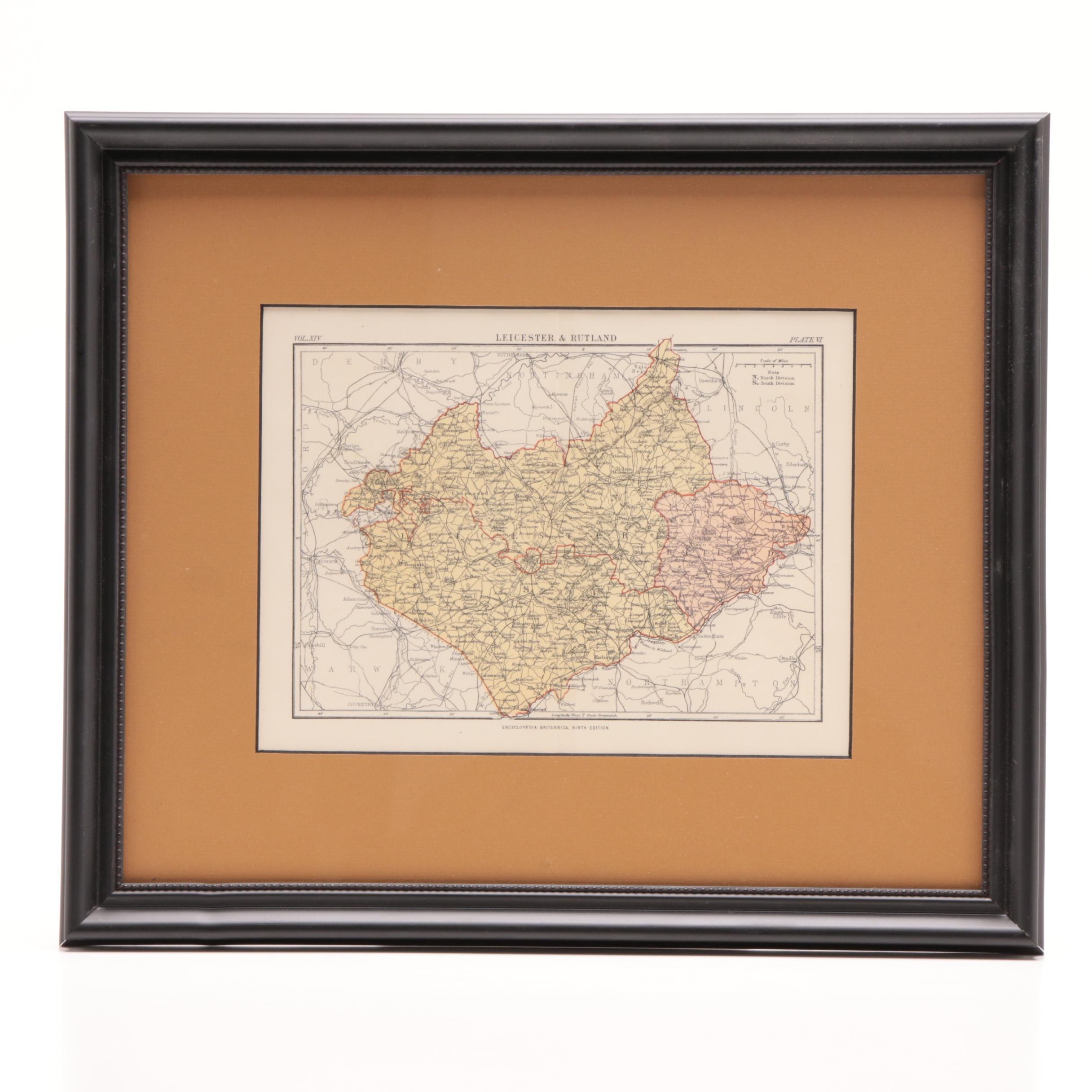 "Encyclopedia Britannica" Map of Leicester & Rutland