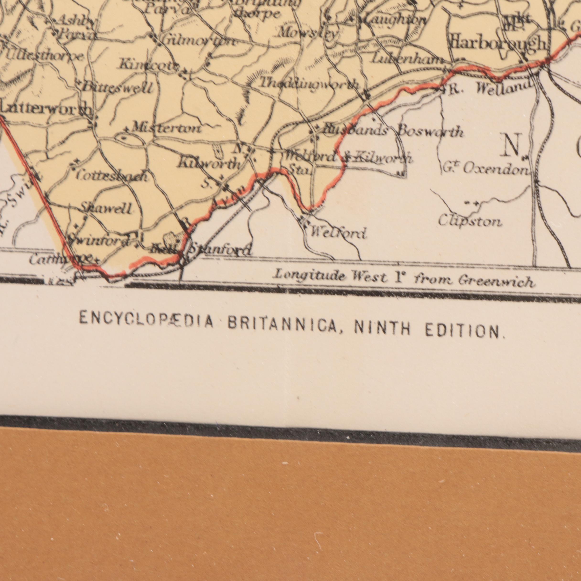 "Encyclopedia Britannica" Map of Leicester & Rutland