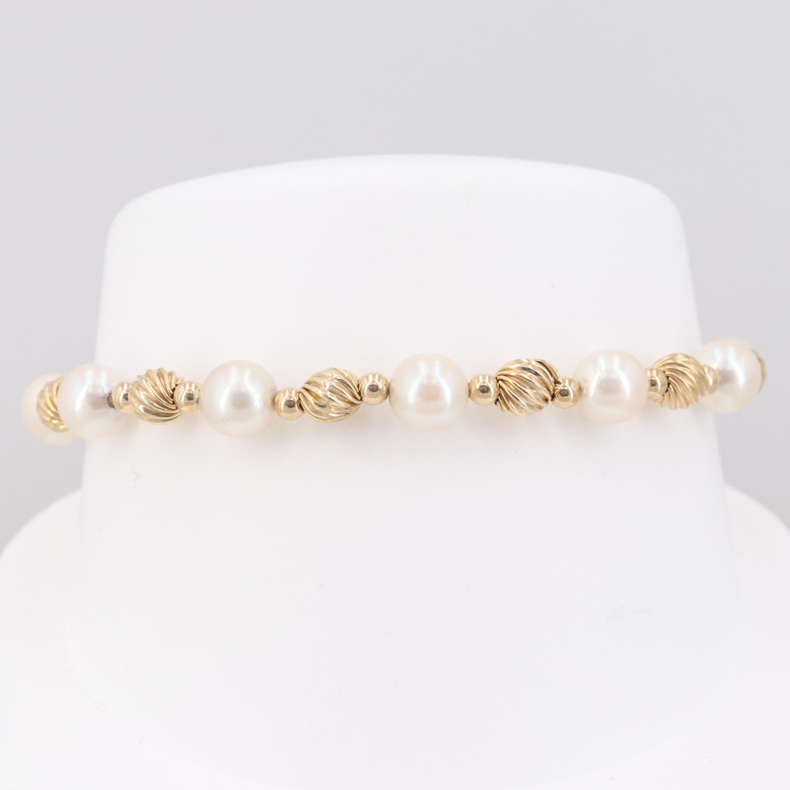 14K Yellow Gold Cultured Pearl Bracelet