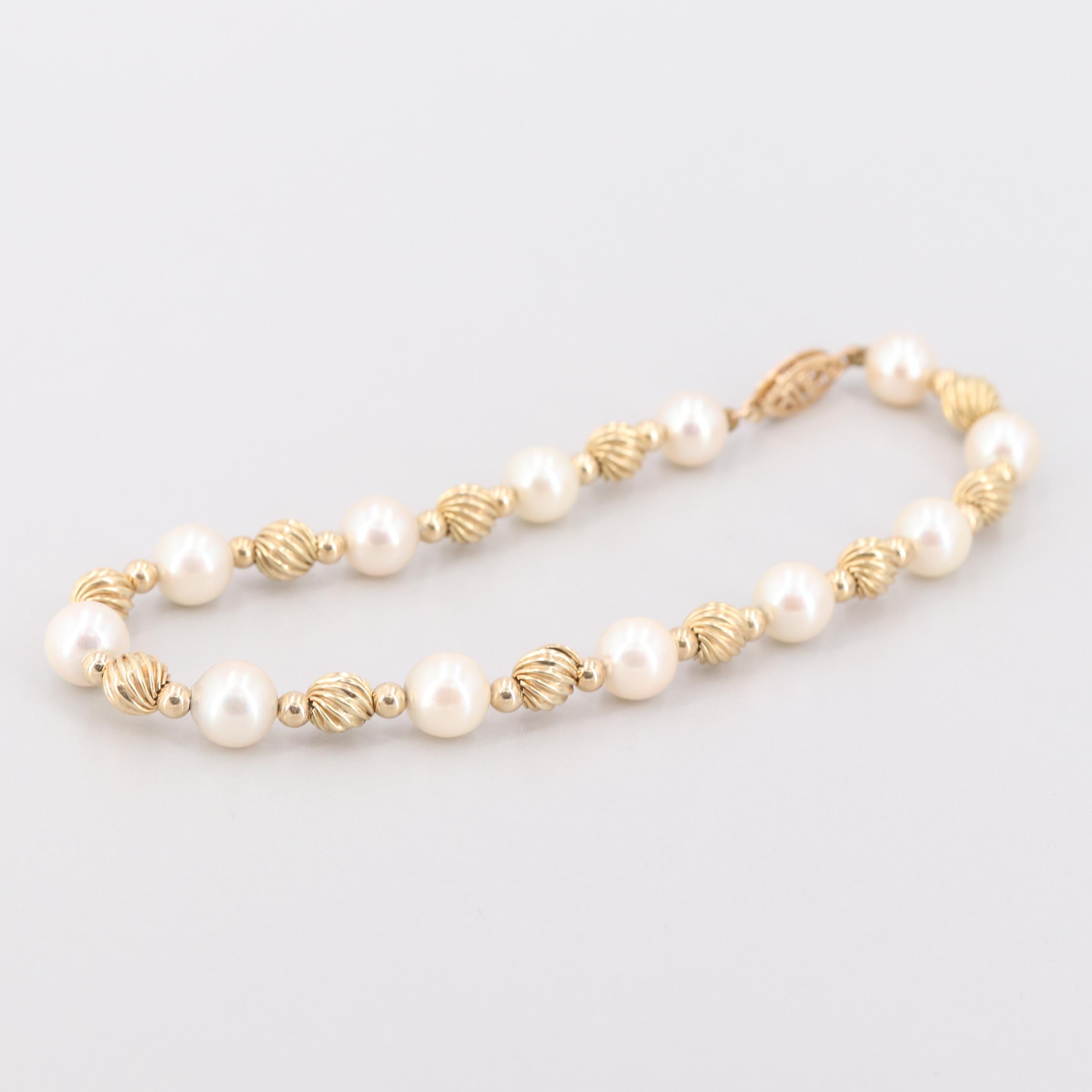 14K Yellow Gold Cultured Pearl Bracelet