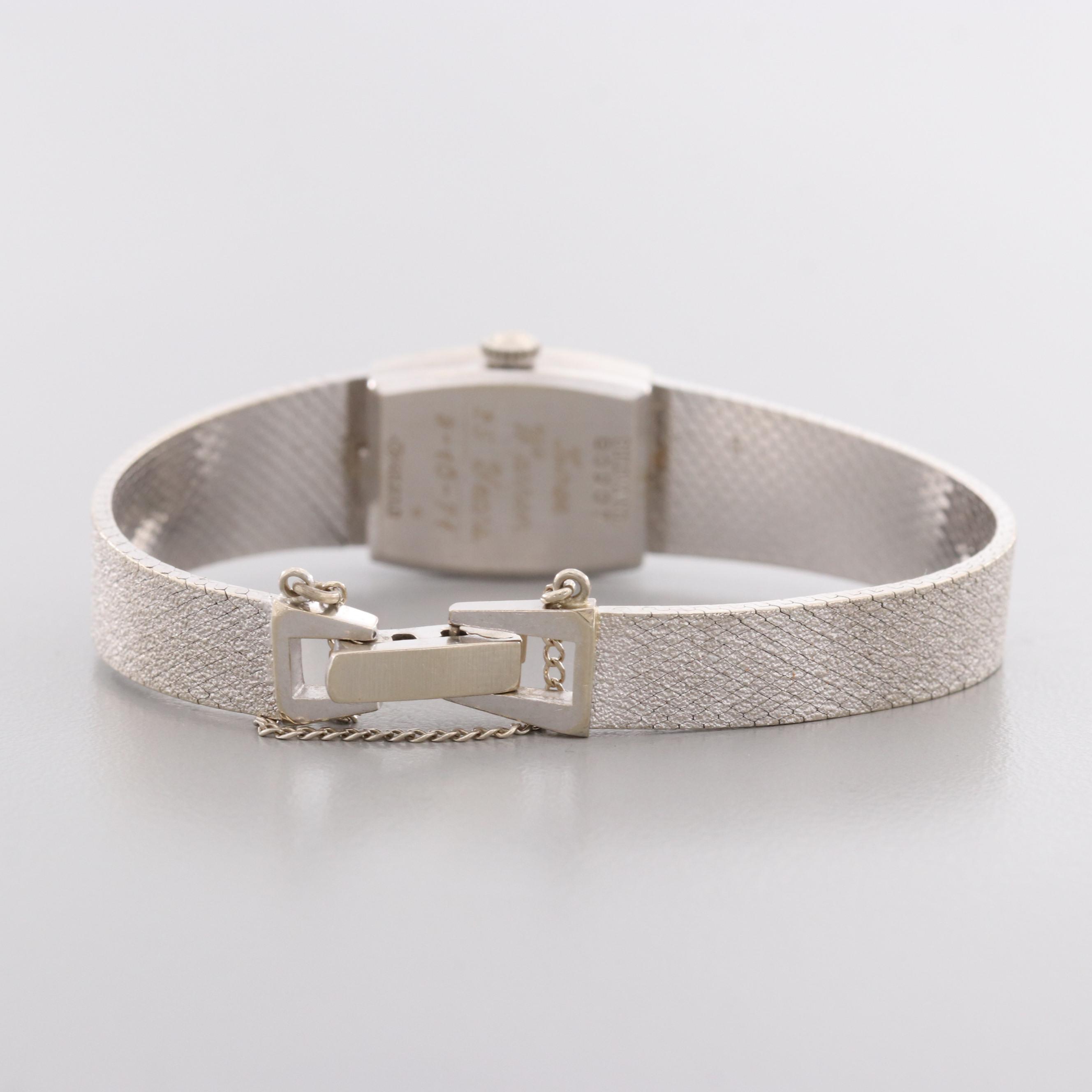 Vintage Bulova Dior 14K White Gold Diamond Stem Wind Watch