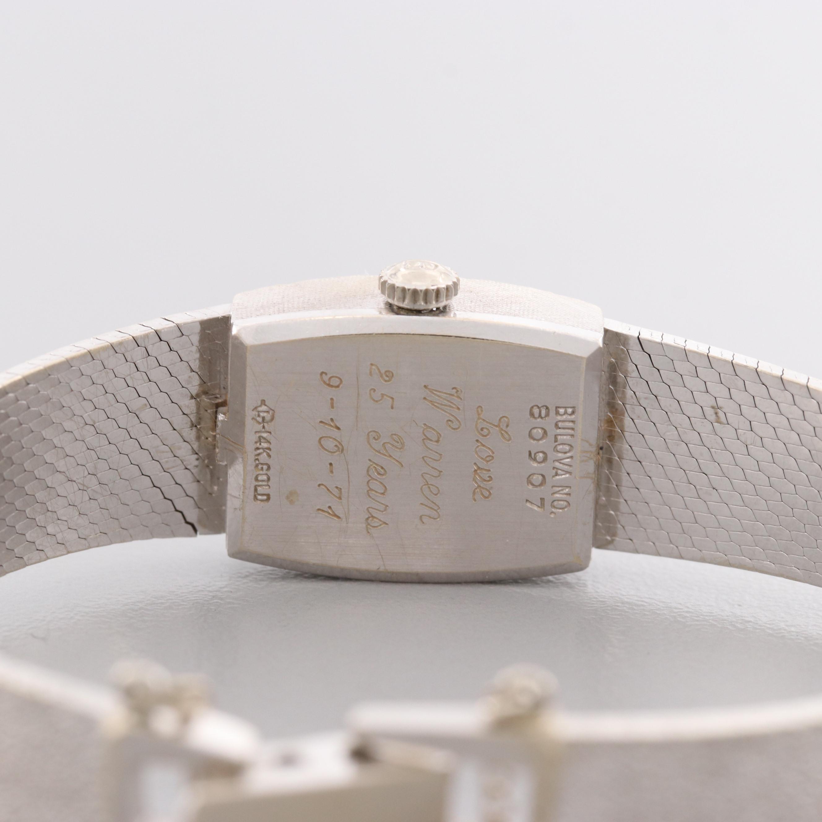 Vintage Bulova Dior 14K White Gold Diamond Stem Wind Watch