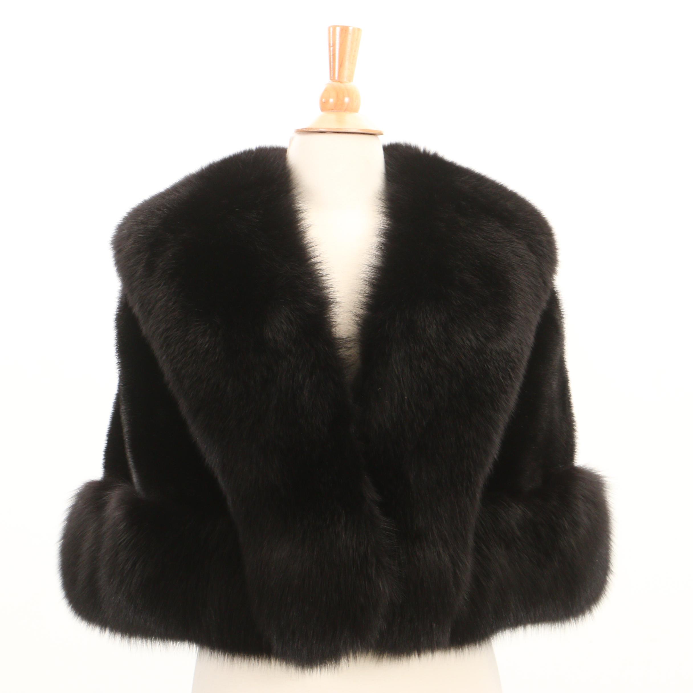 Blackglama Dark Ranch Mink Fur Stole with Fox Fur Trim