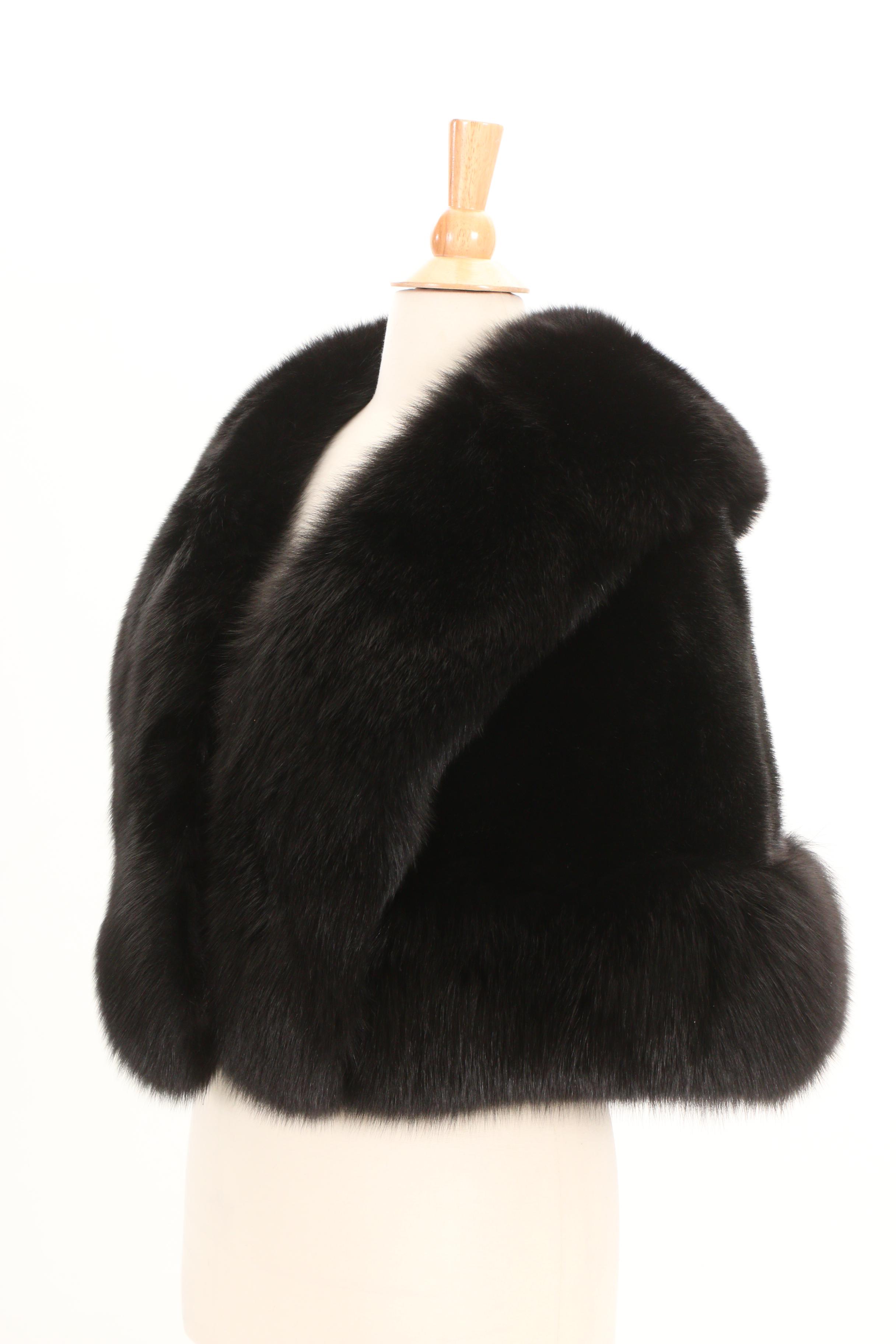 Blackglama Dark Ranch Mink Fur Stole with Fox Fur Trim