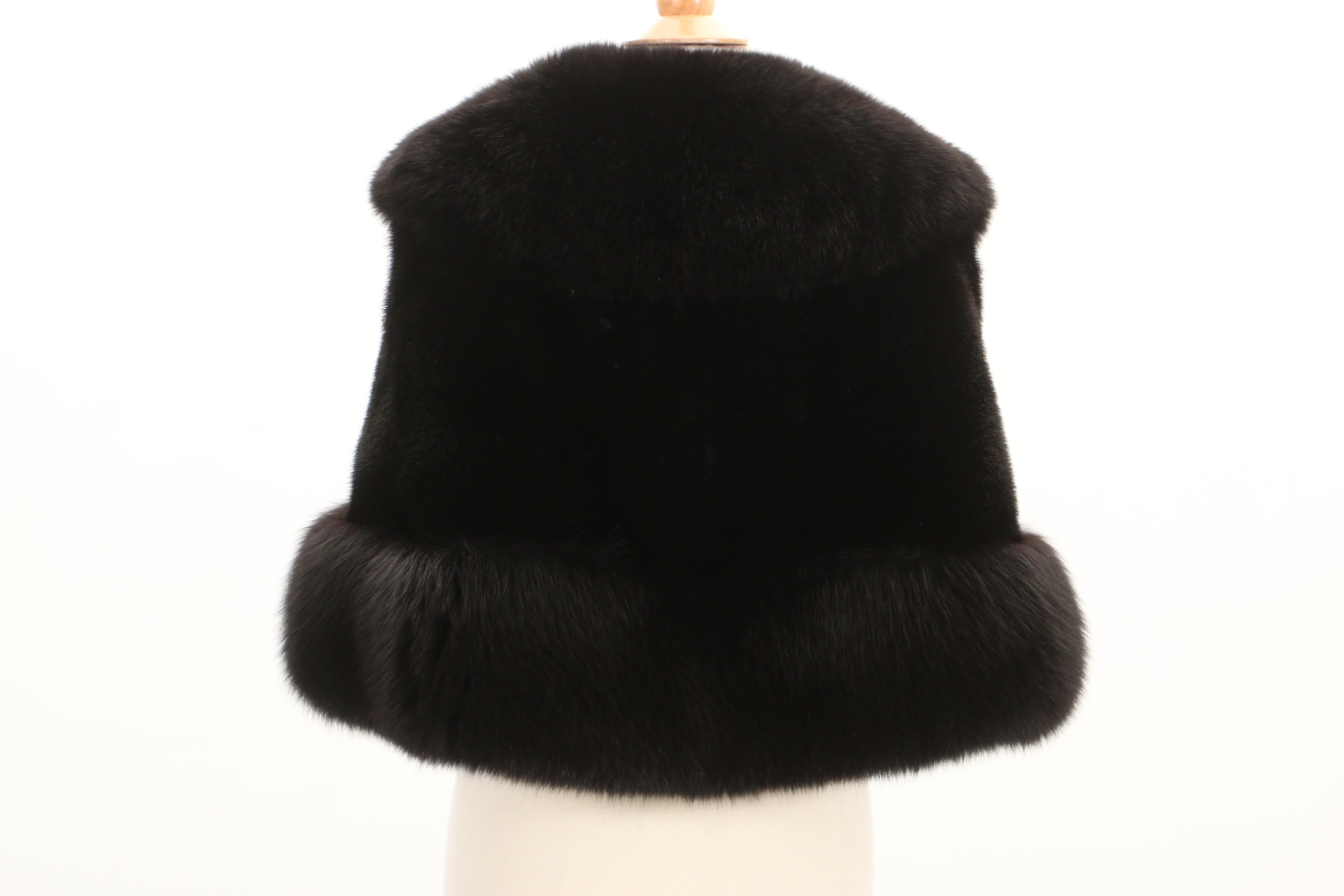 Blackglama Dark Ranch Mink Fur Stole with Fox Fur Trim