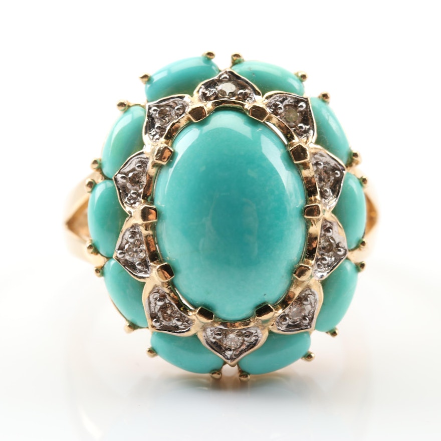 LeVian 14K Yellow Gold Turquoise and Diamond Ring