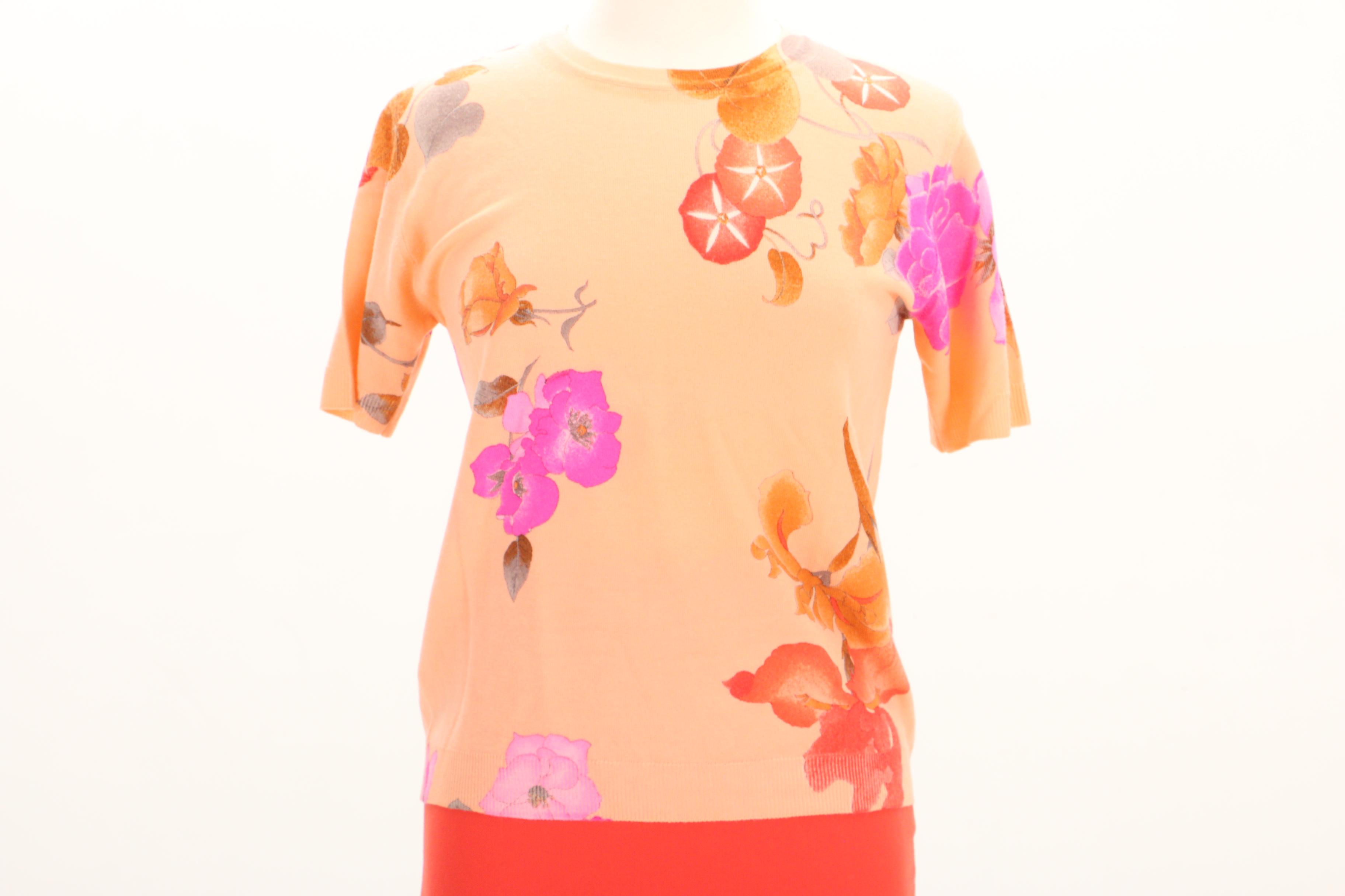 Prada Red Pencil Skirt and Leonard Paris Floral Print Knit Shirt