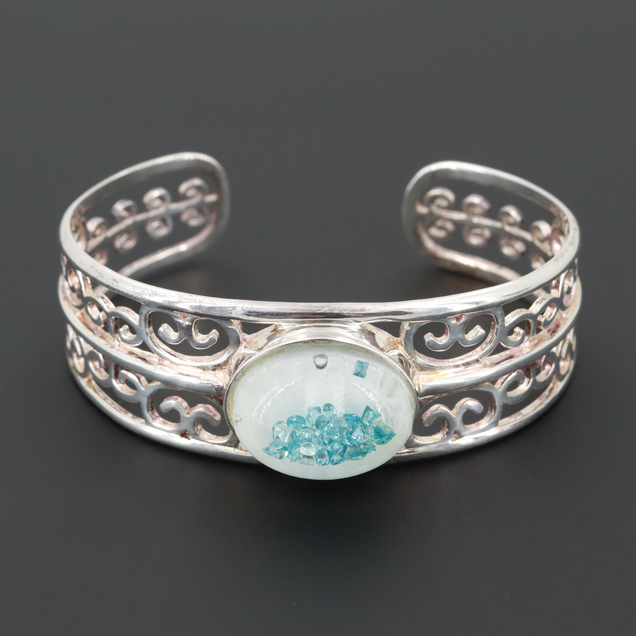 Sterling Silver Diamond in Oil Cuff Bracelet