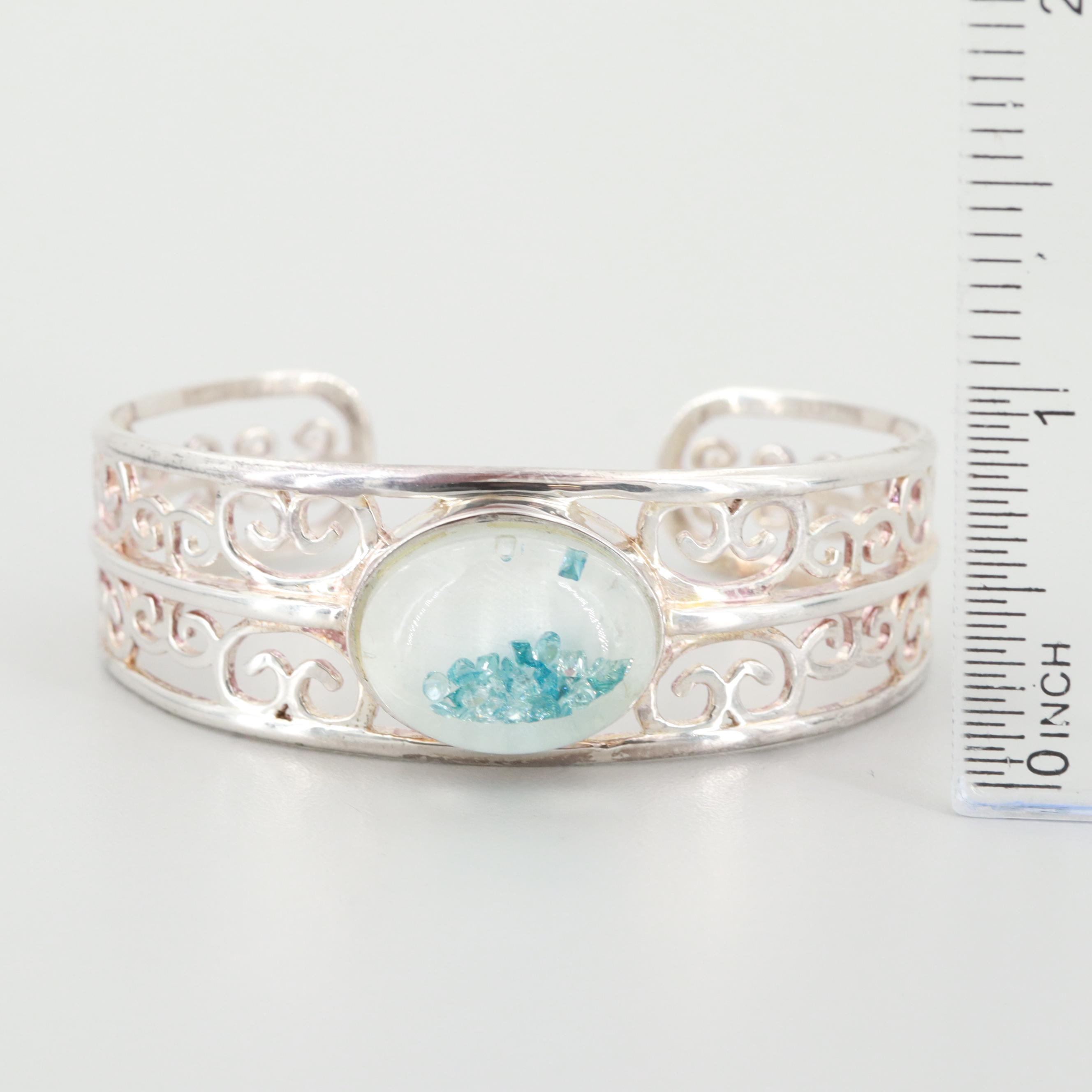 Sterling Silver Diamond in Oil Cuff Bracelet