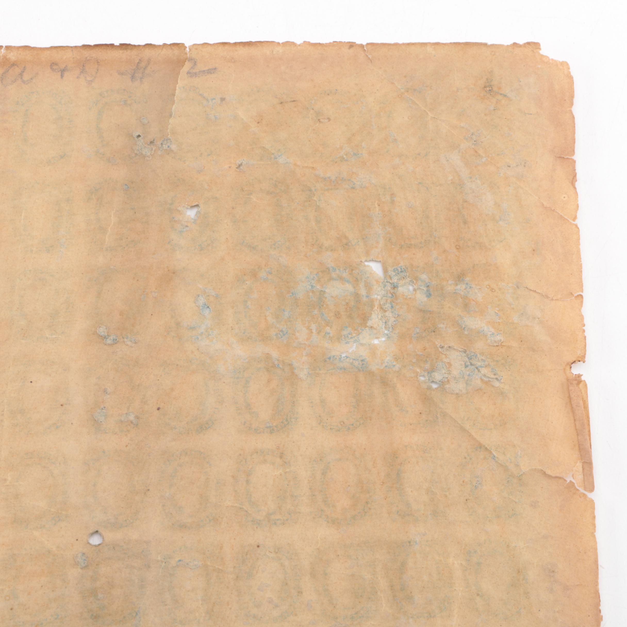 Uncut Sheet of 200 Confederate States of America 10-cent Postage Stamps, 1863