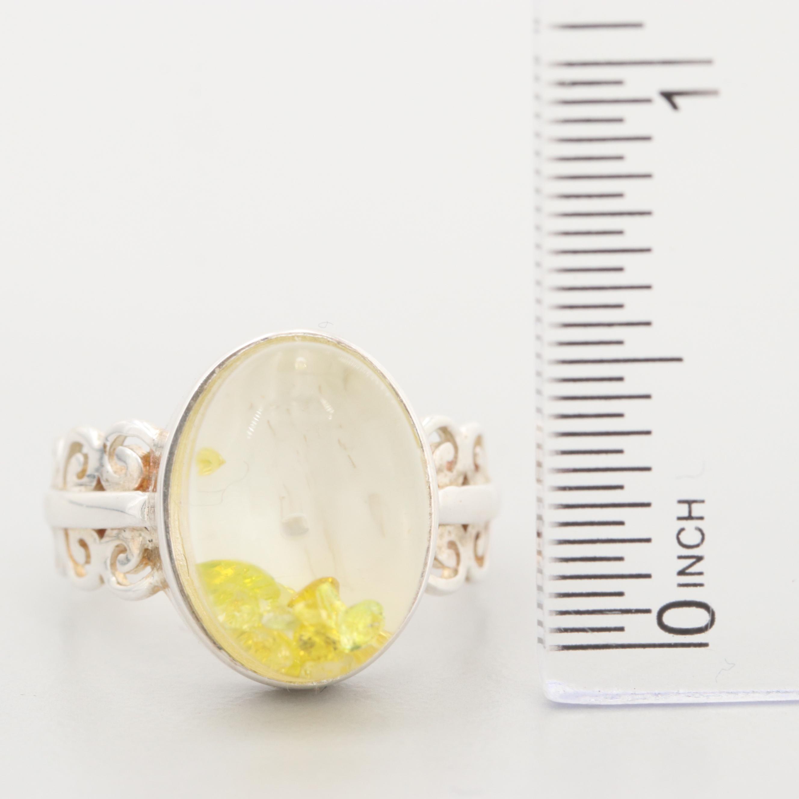 Sterling Silver Glass with Diamonds In Oil