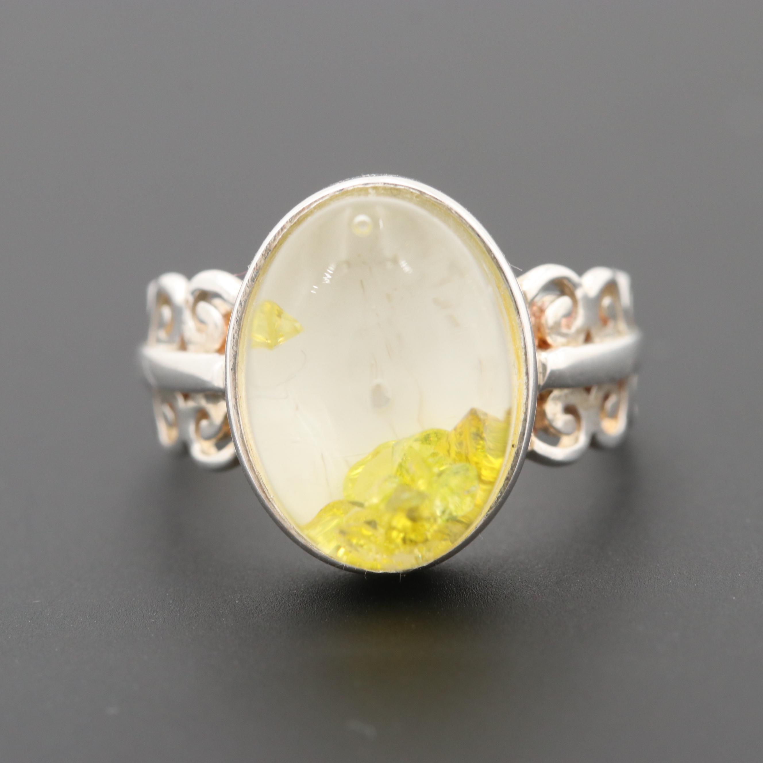 Sterling Silver Glass with Diamonds In Oil