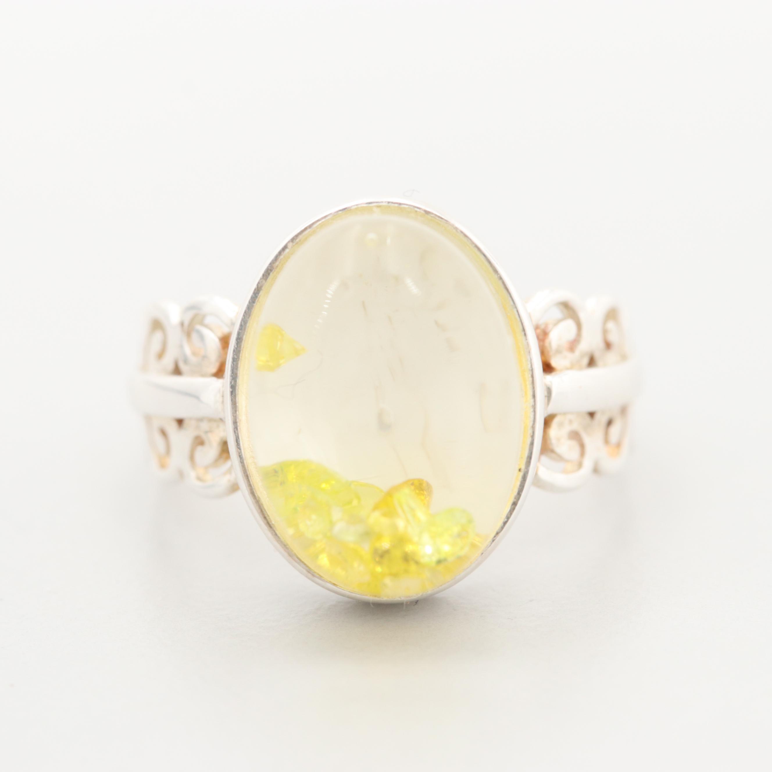 Sterling Silver Glass with Diamonds In Oil