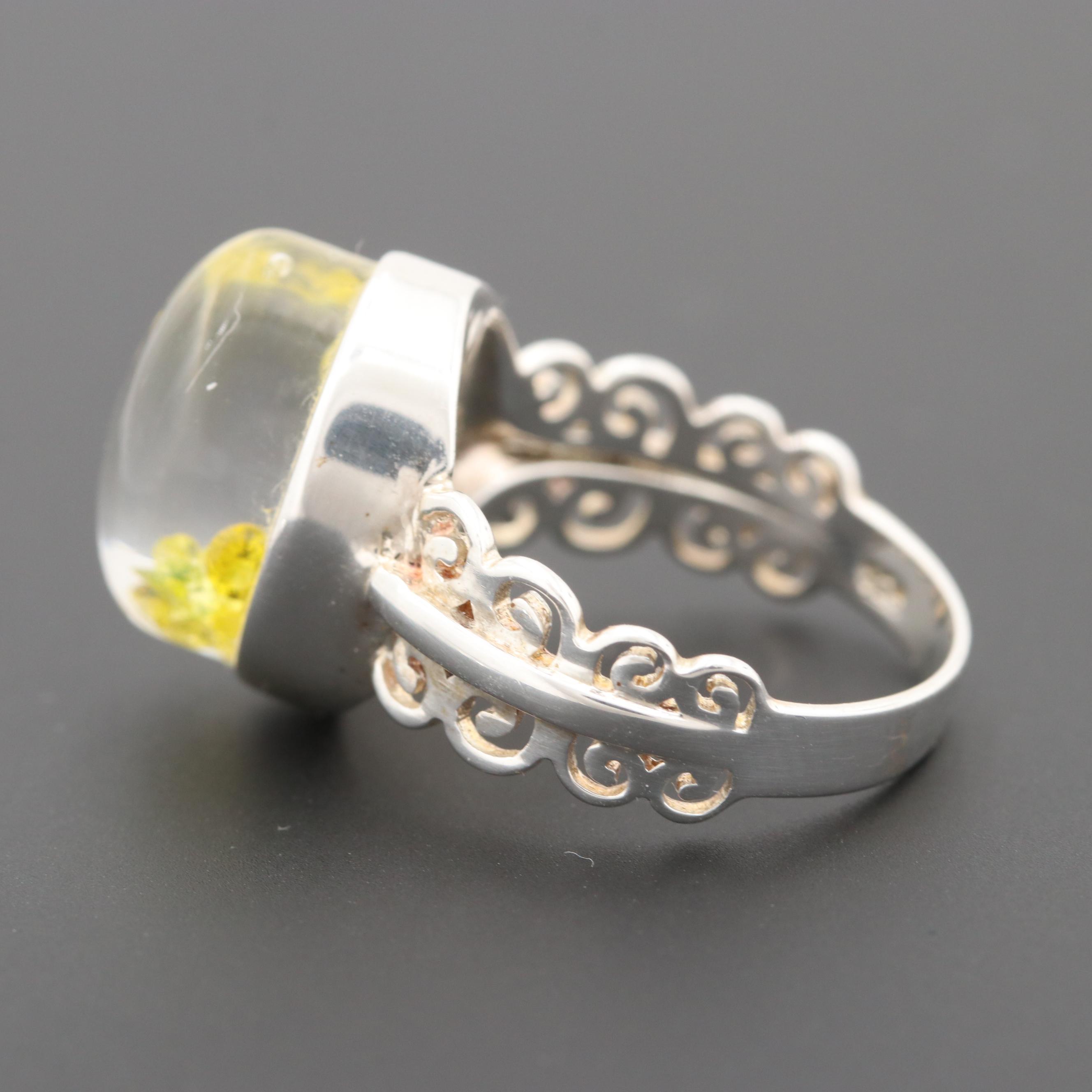 Sterling Silver Glass with Diamonds In Oil