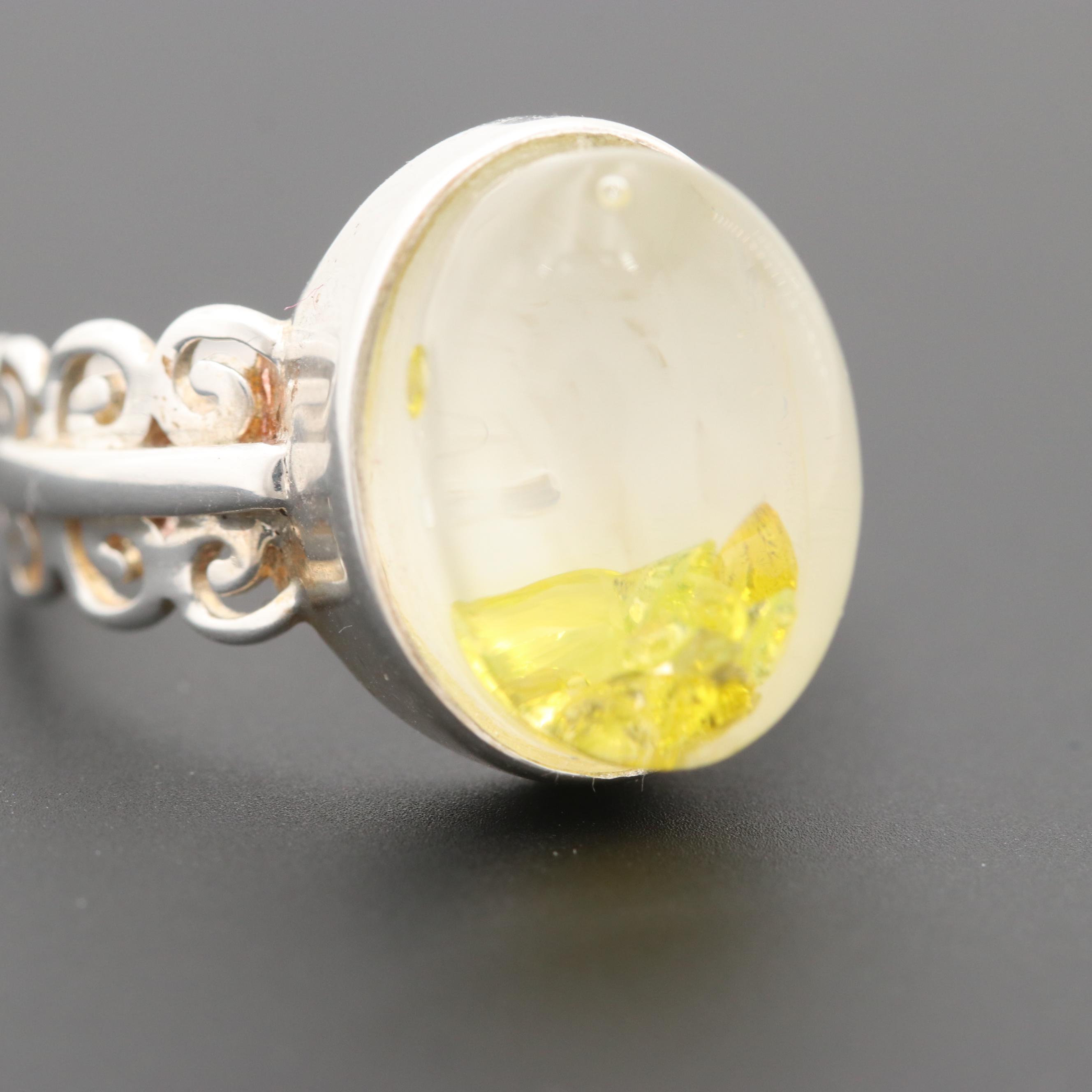 Sterling Silver Glass with Diamonds In Oil