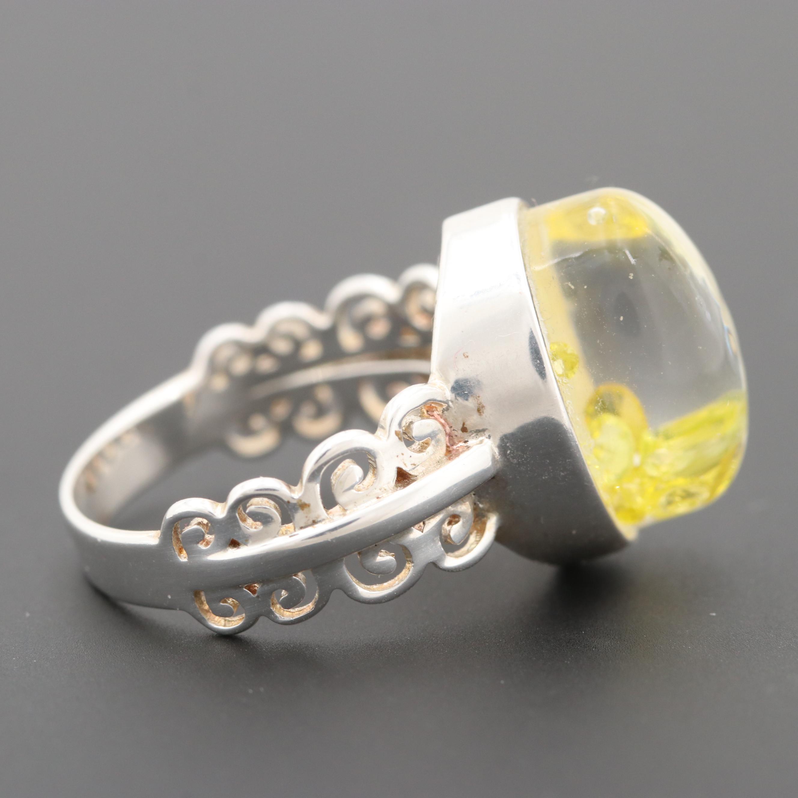 Sterling Silver Glass with Diamonds In Oil